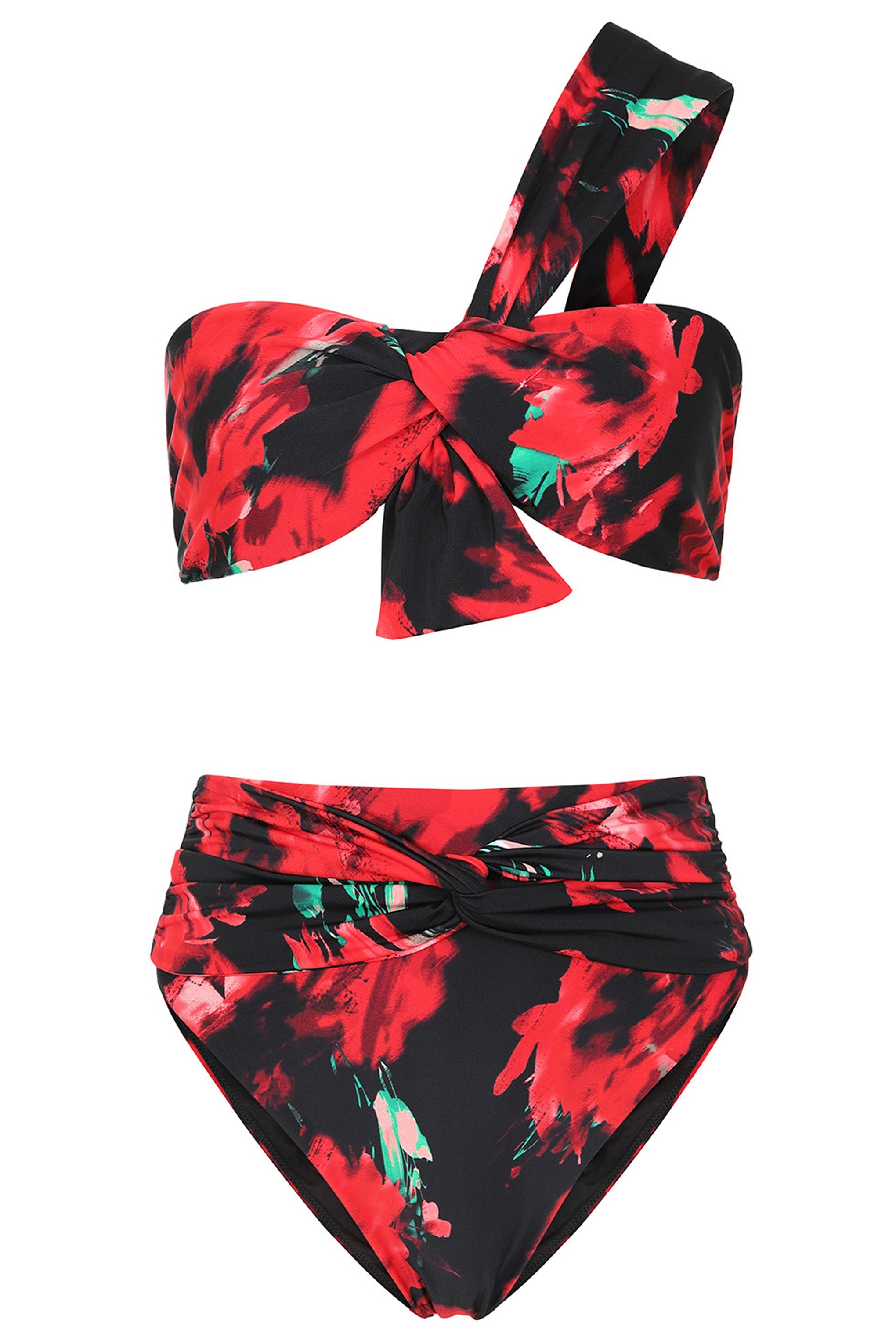 Bowline | Çoklu Baskılı Tek Omuzlu Düğümlü Bikini Üstü