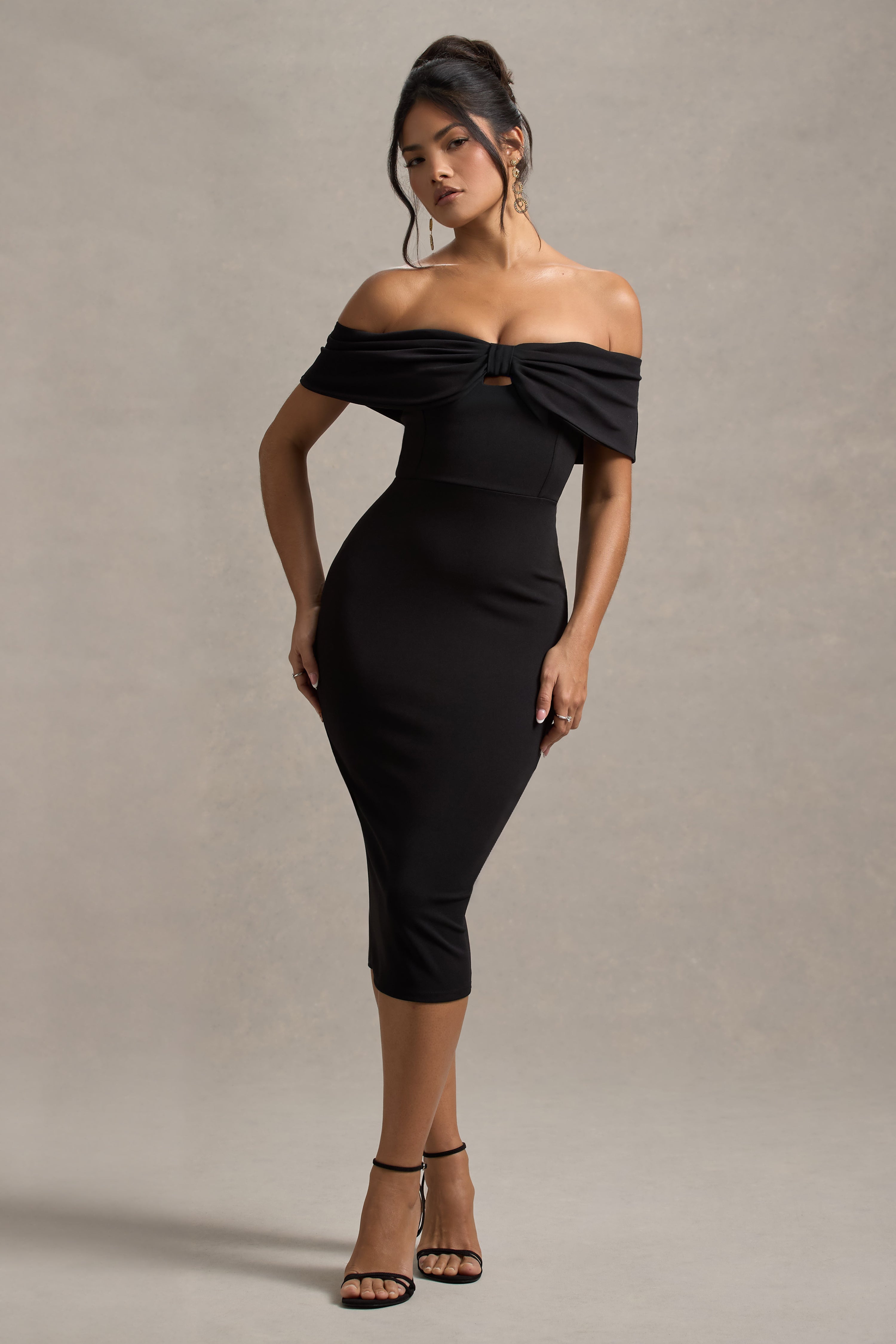 Hope | Siyah Bow Bardot Midi Elbise