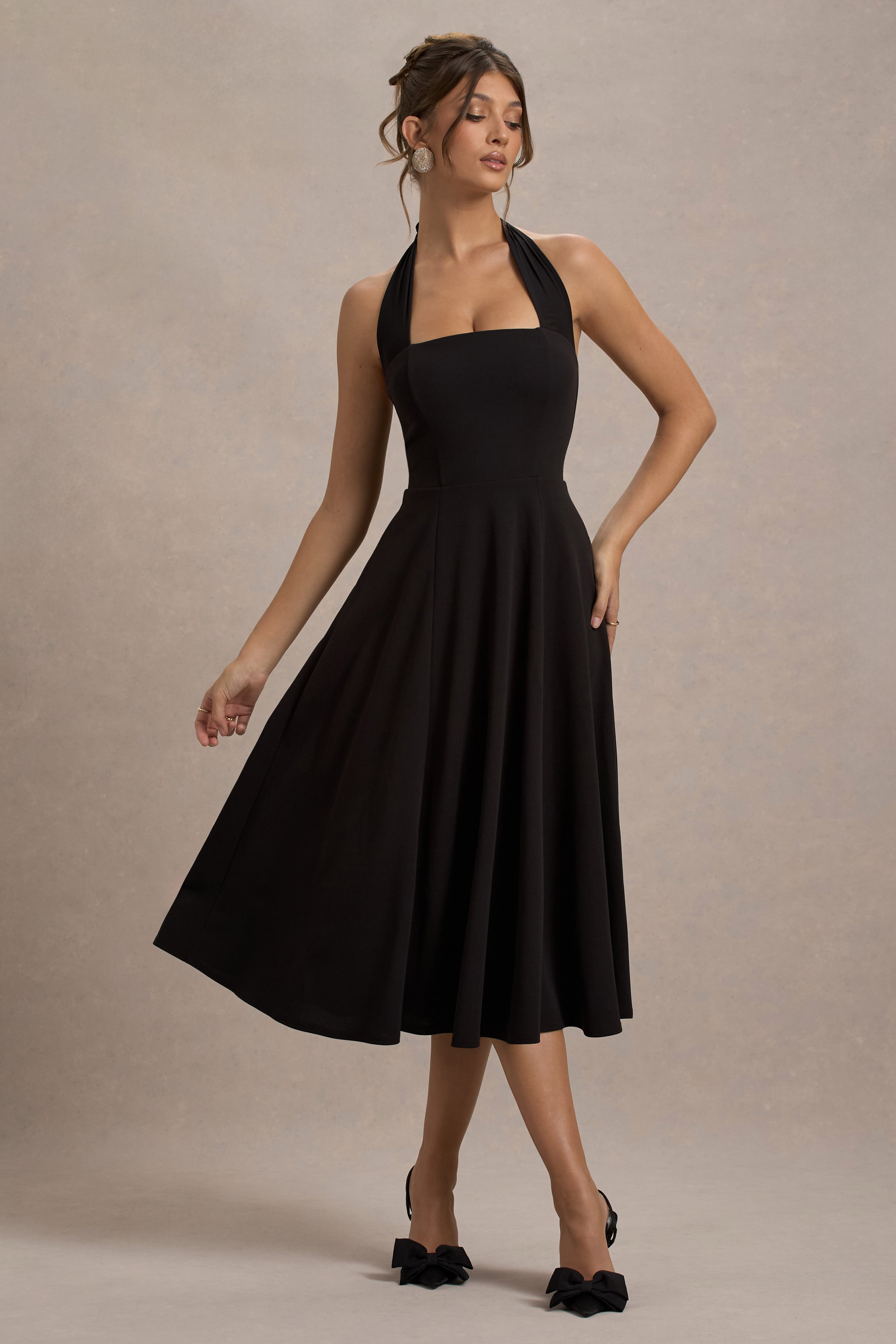 Auburn | Siyah Halter Kesim Midi Elbise