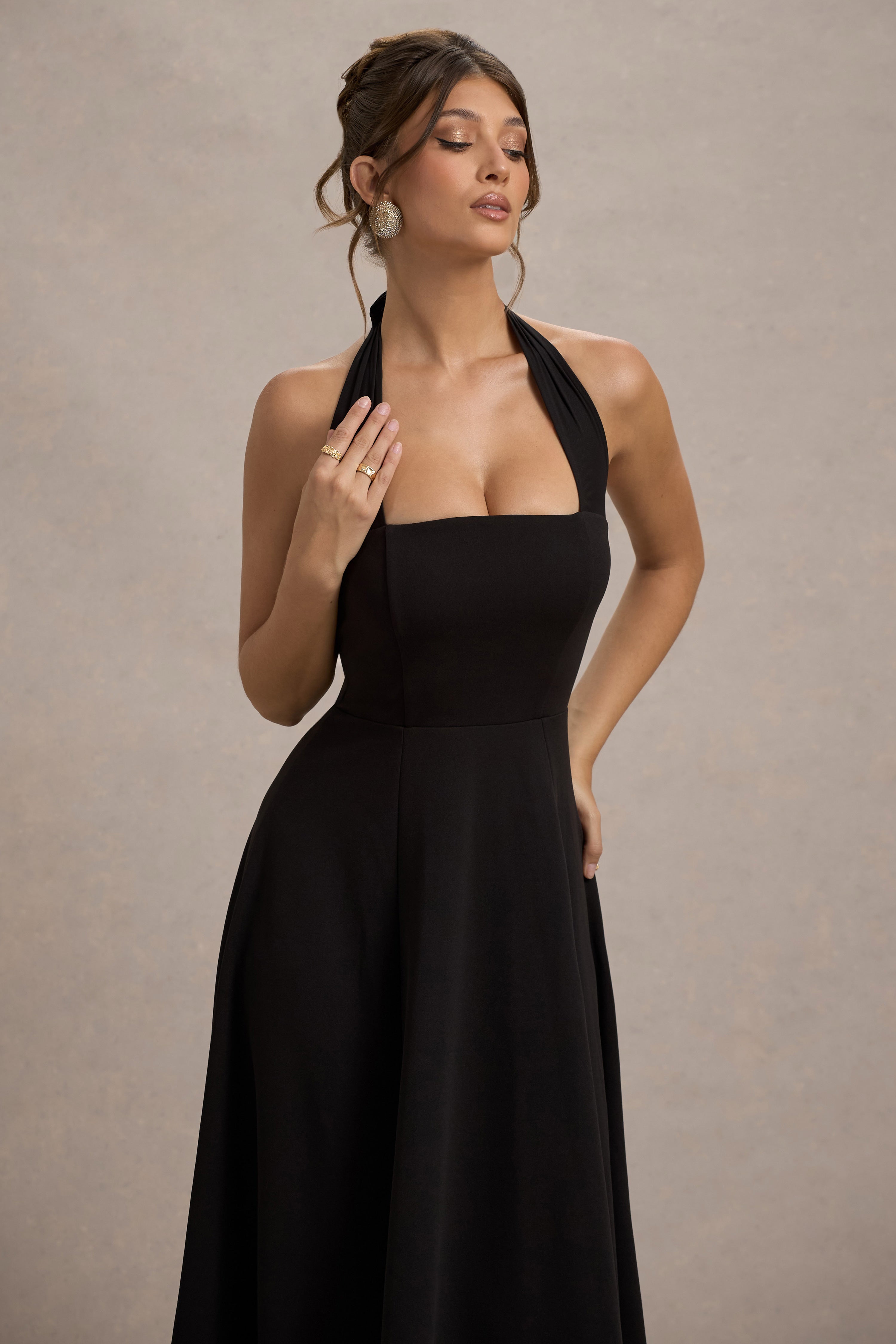 Auburn | Siyah Halter Kesim Midi Elbise
