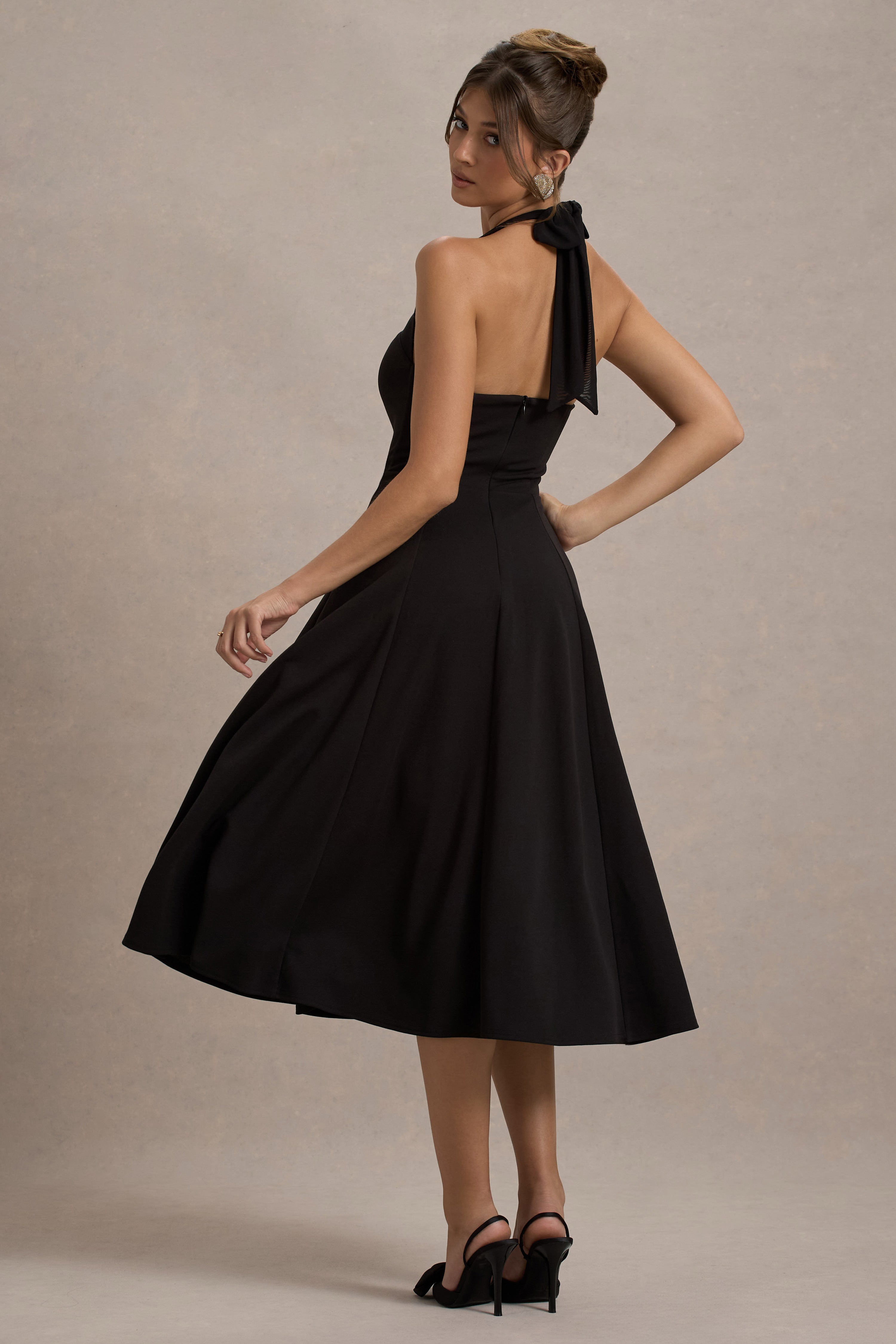 Auburn | Siyah Halter Kesim Midi Elbise