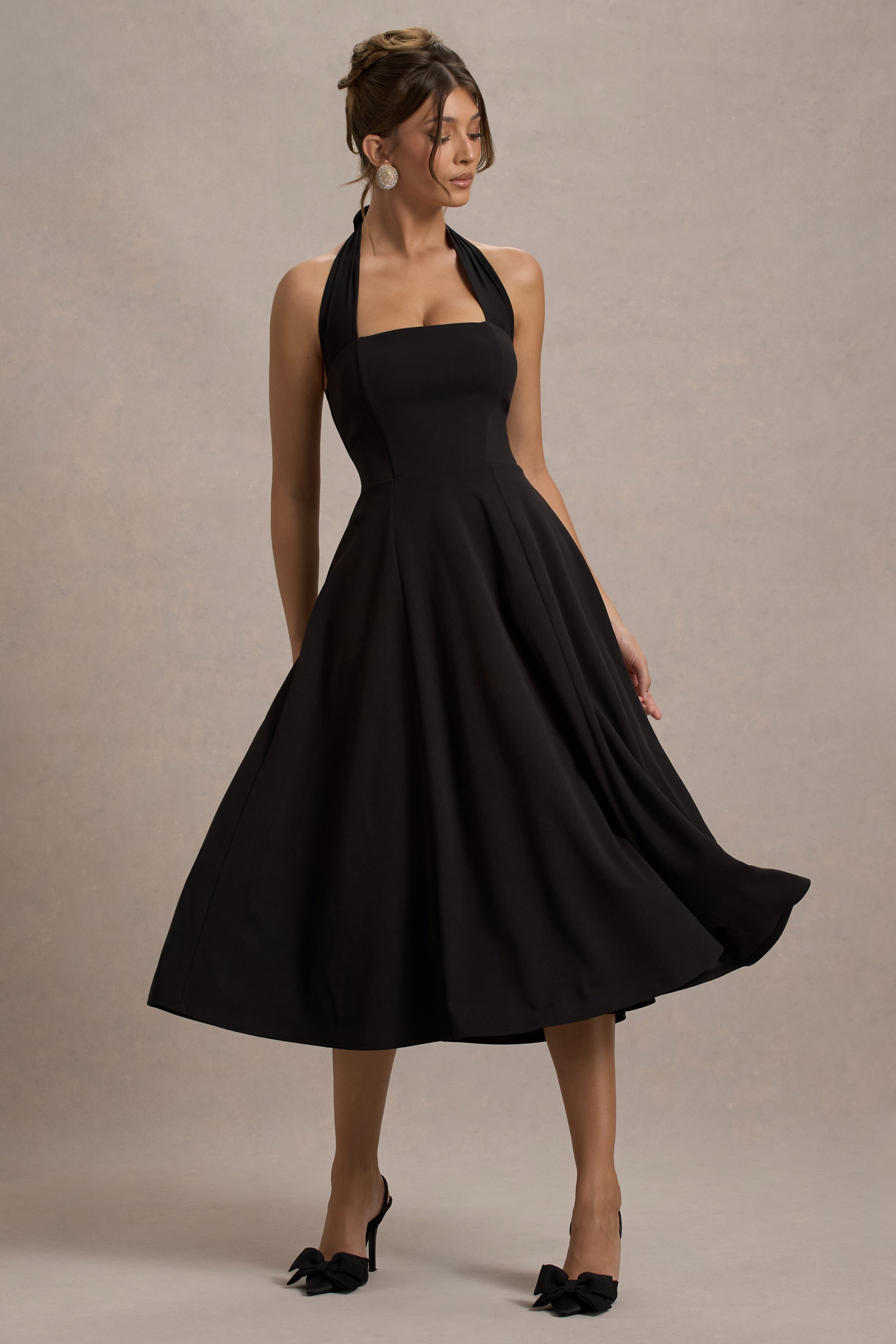 Auburn | Siyah Halter Kesim Midi Elbise