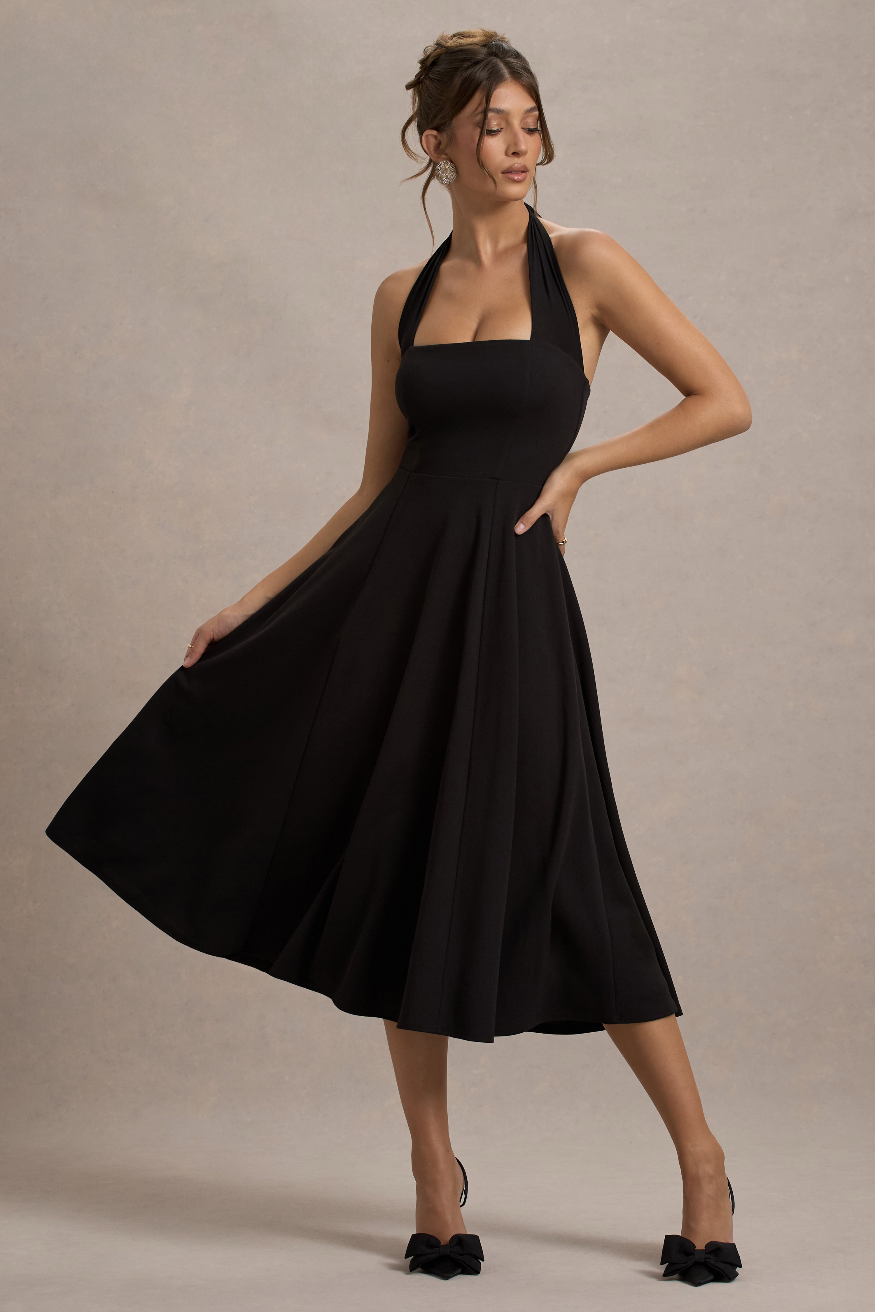 Auburn | Siyah Halter Kesim Midi Elbise