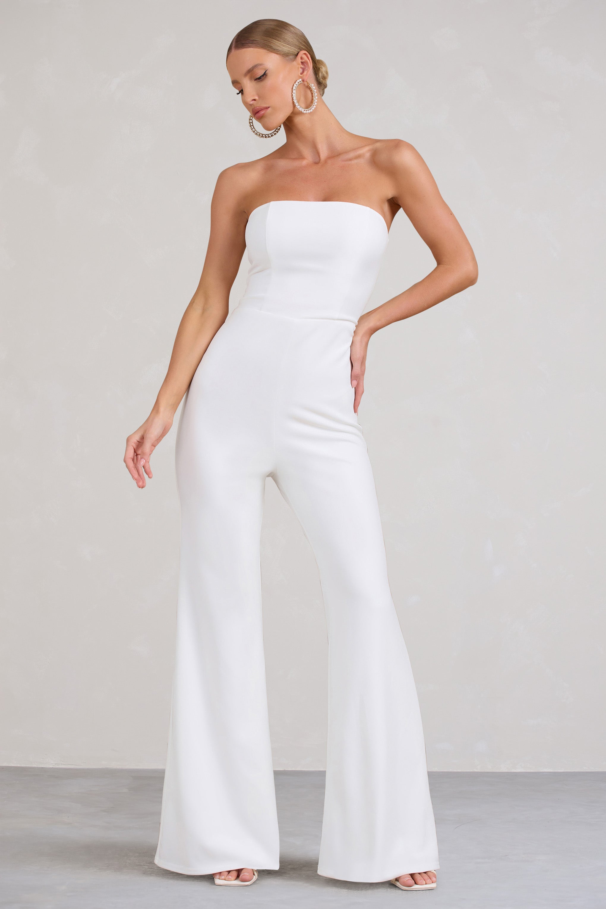 Tracey | Beyaz Askısız Bandeau Bacak Açık Tulum
