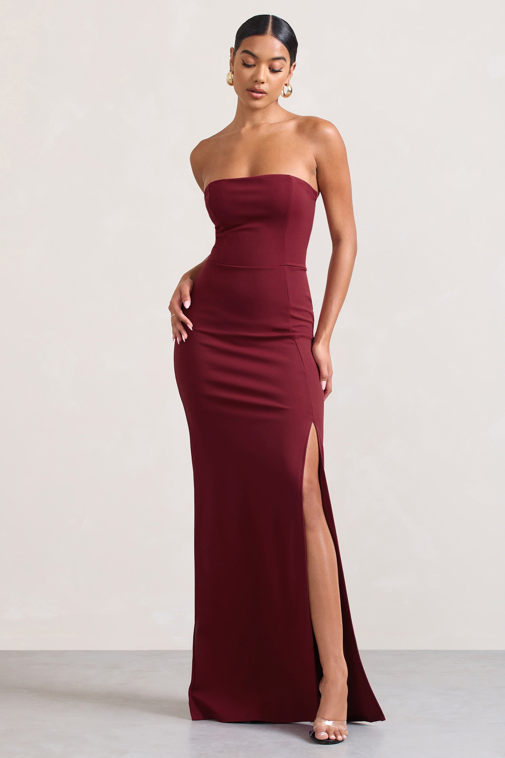 Balın Güzeli | Yırtmaçlı Berry Bandeau Maxi Elbise