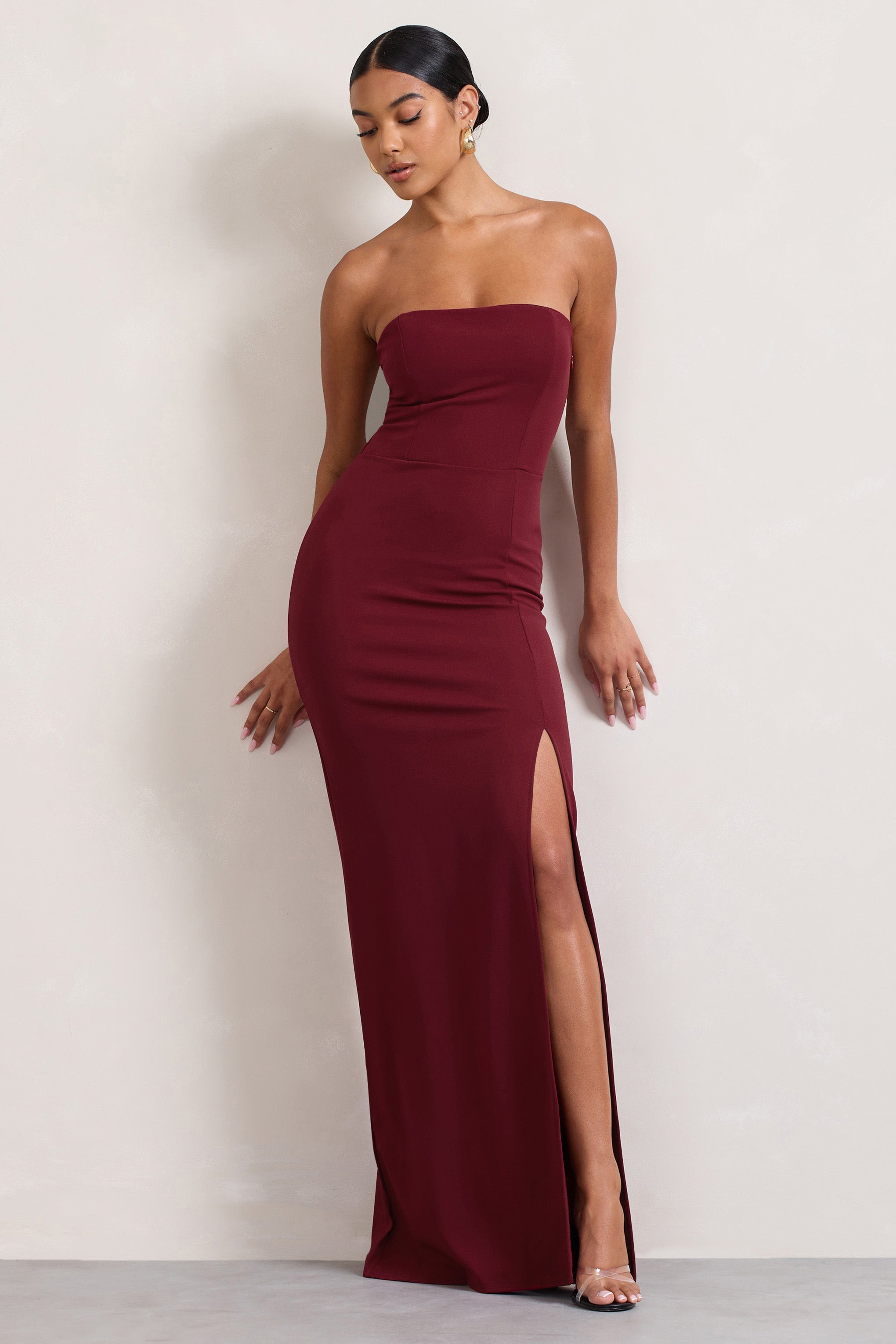 Balın Güzeli | Yırtmaçlı Berry Bandeau Maxi Elbise