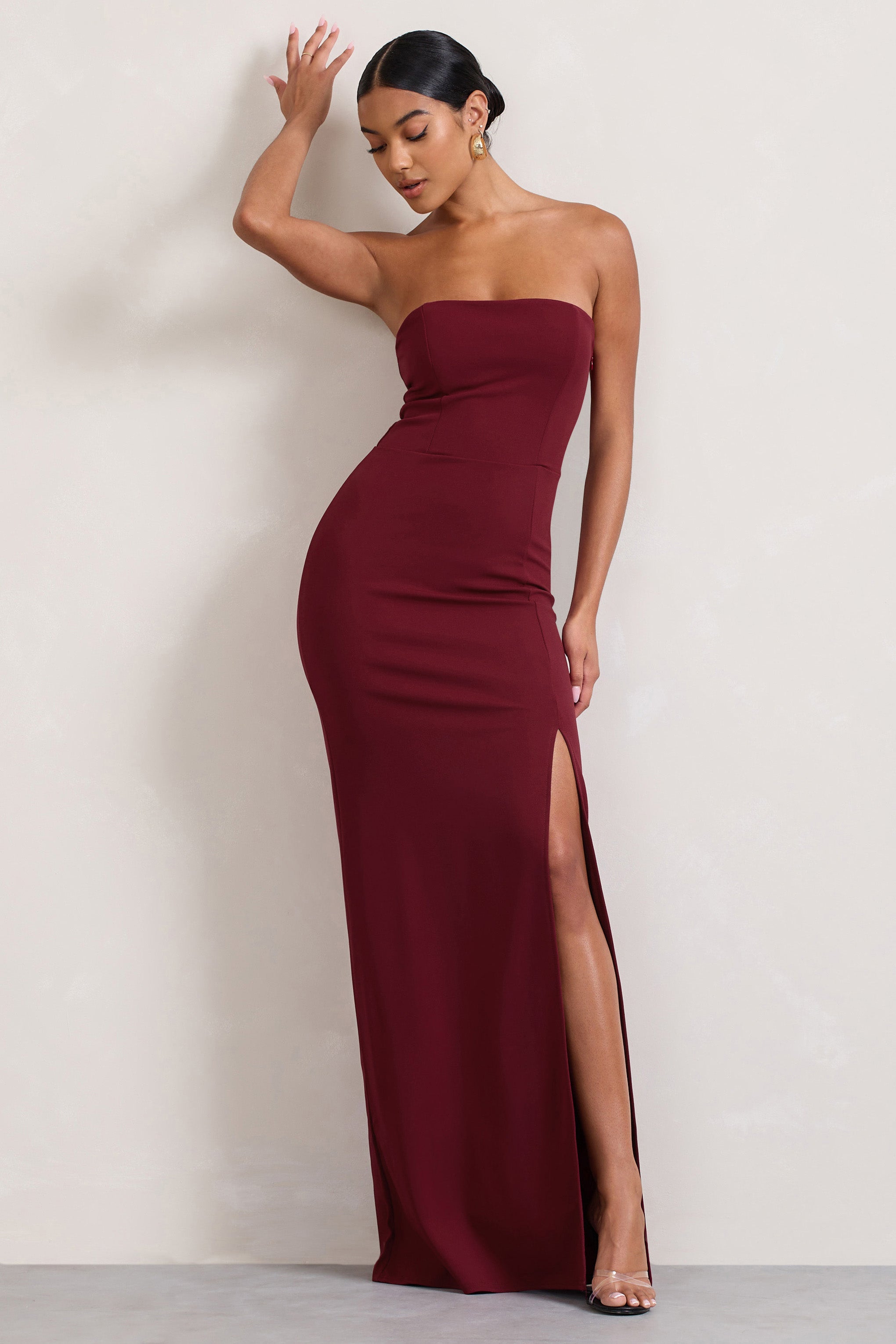 Balın Güzeli | Yırtmaçlı Berry Bandeau Maxi Elbise