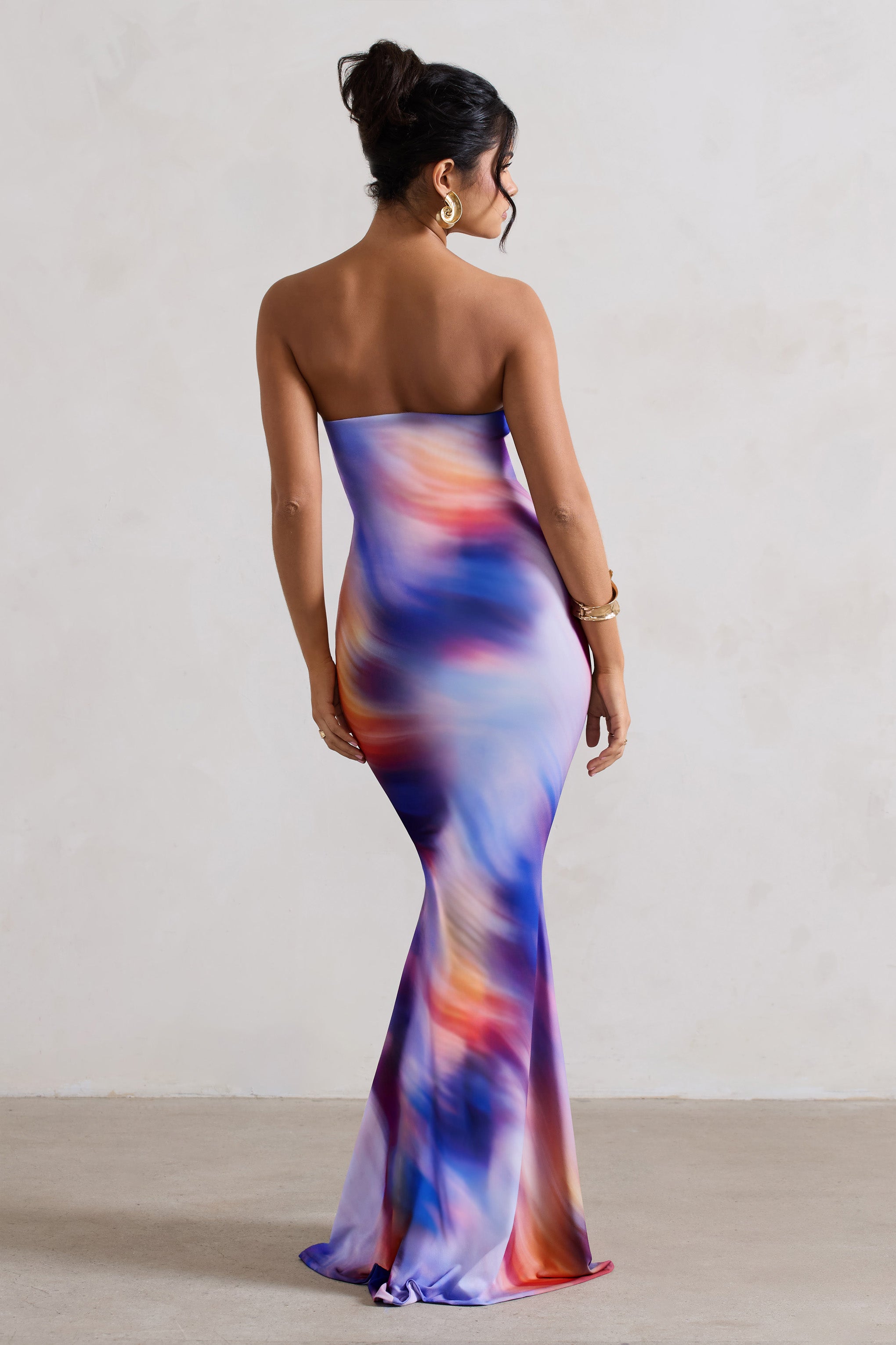 Tören | Soyut Baskılı Bandeau Kuşak Maxi Elbise