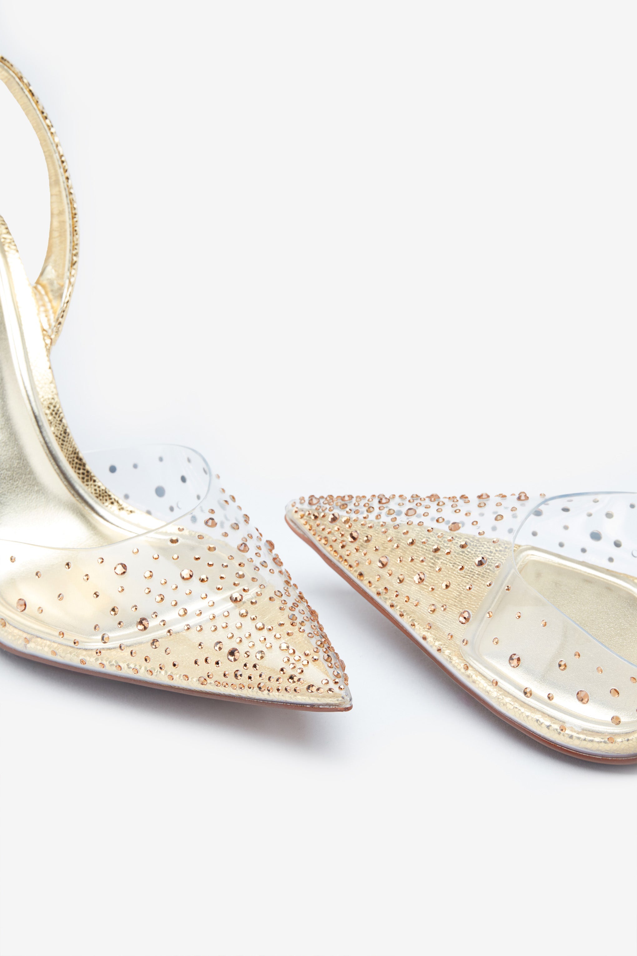 Covergirl | Altın Diamante Sling Back Sivri Topuklar