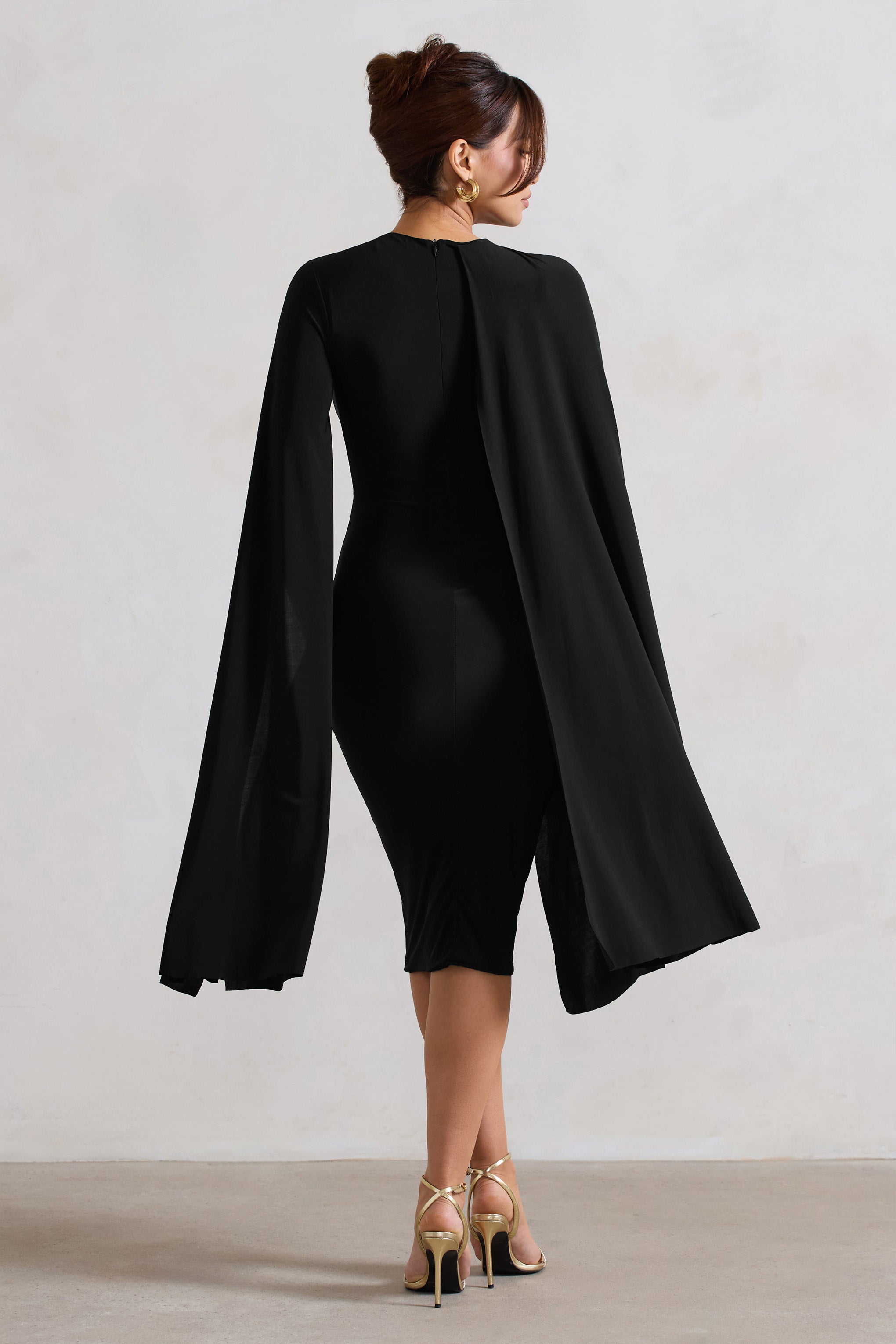 Marysol | Siyah Asimetrik Kloş Midi Elbise