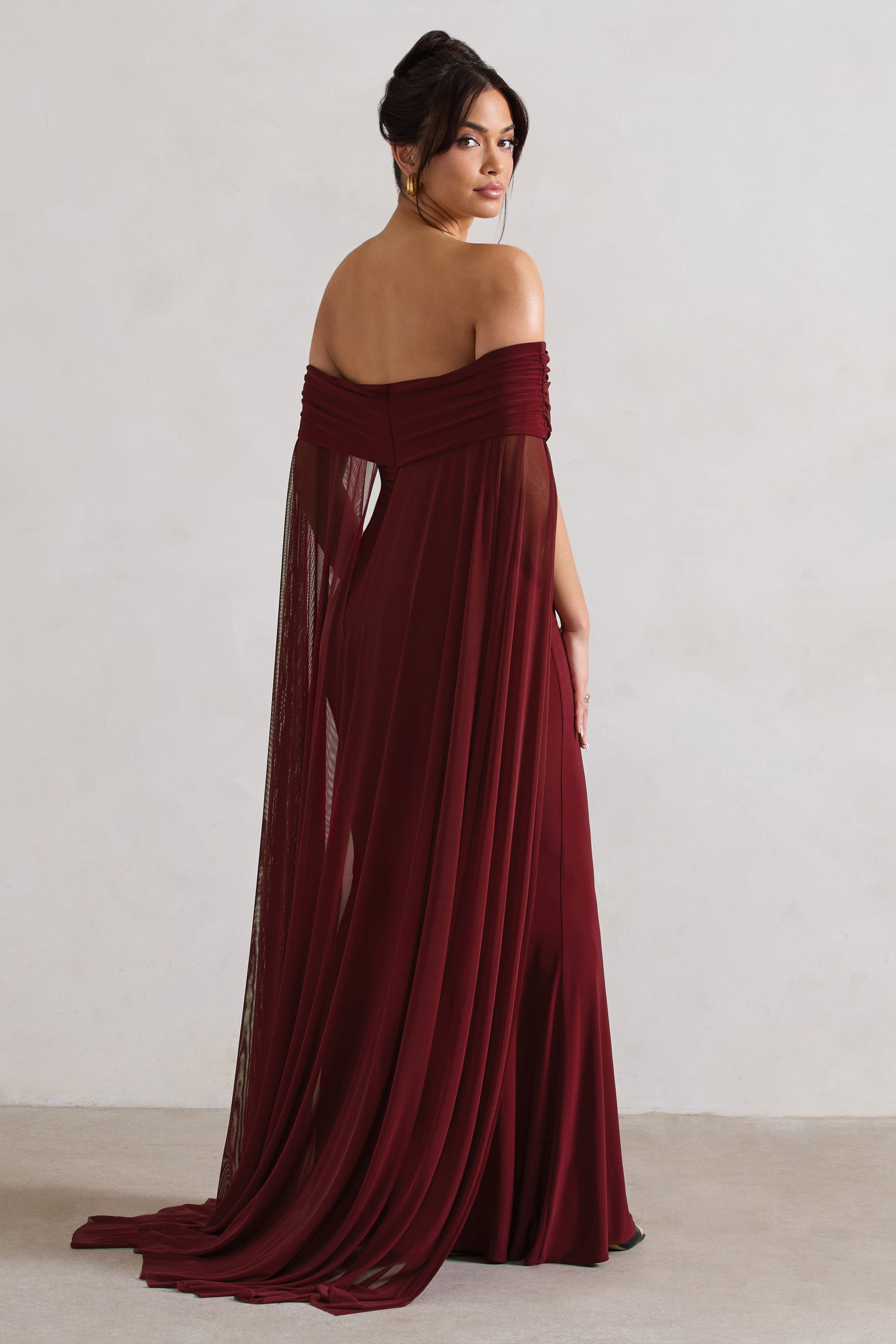 Carlotta | Şifon Pelerinli Berry Bardot Maxi Elbise