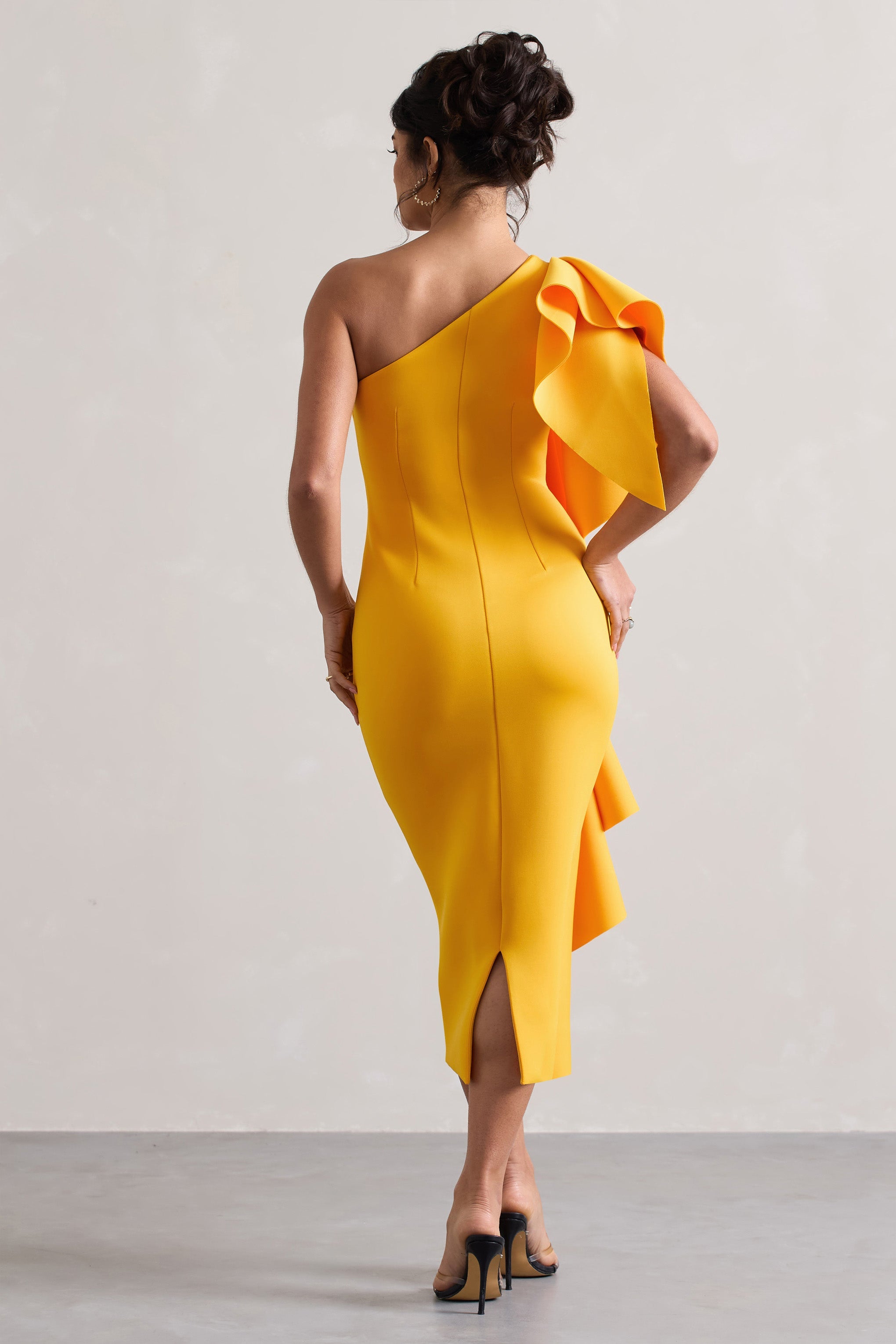 Polo | Mango Tek Omuzlu Bodycon Midi Elbise Fırfır Detaylı