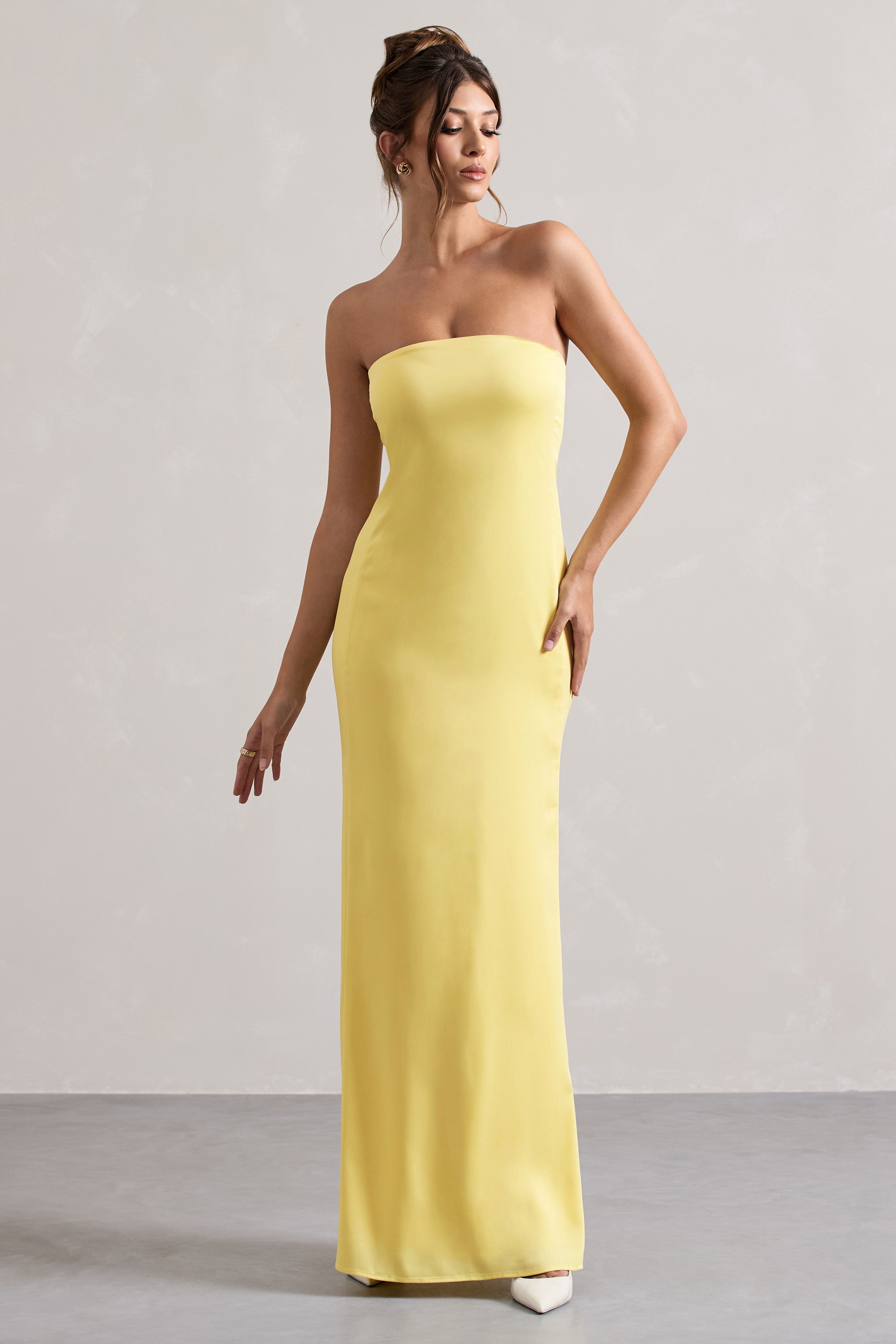 Azra | Limon Saten Bandeau Maxi Elbise