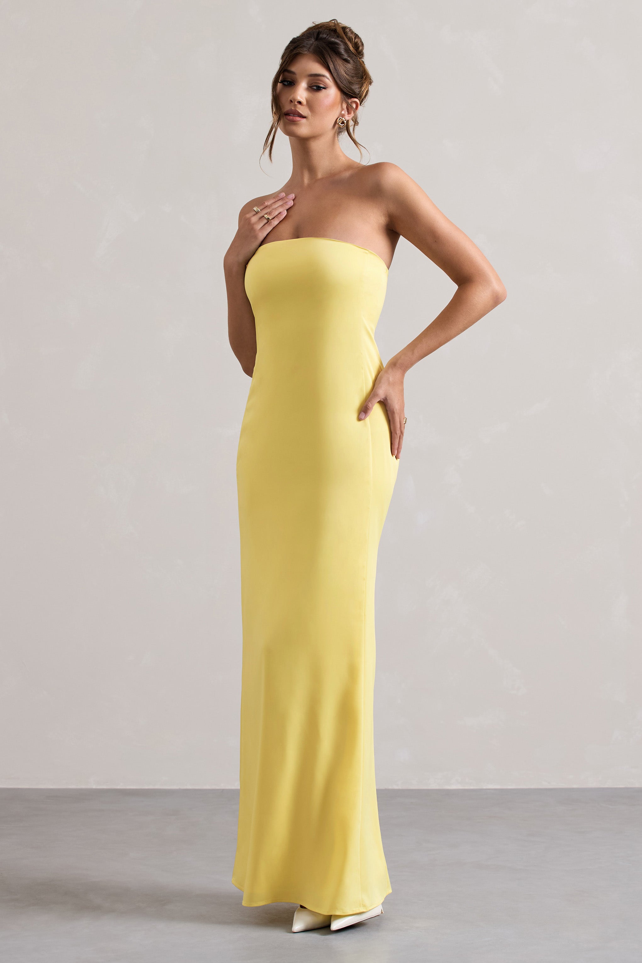 Azra | Limon Saten Bandeau Maxi Elbise