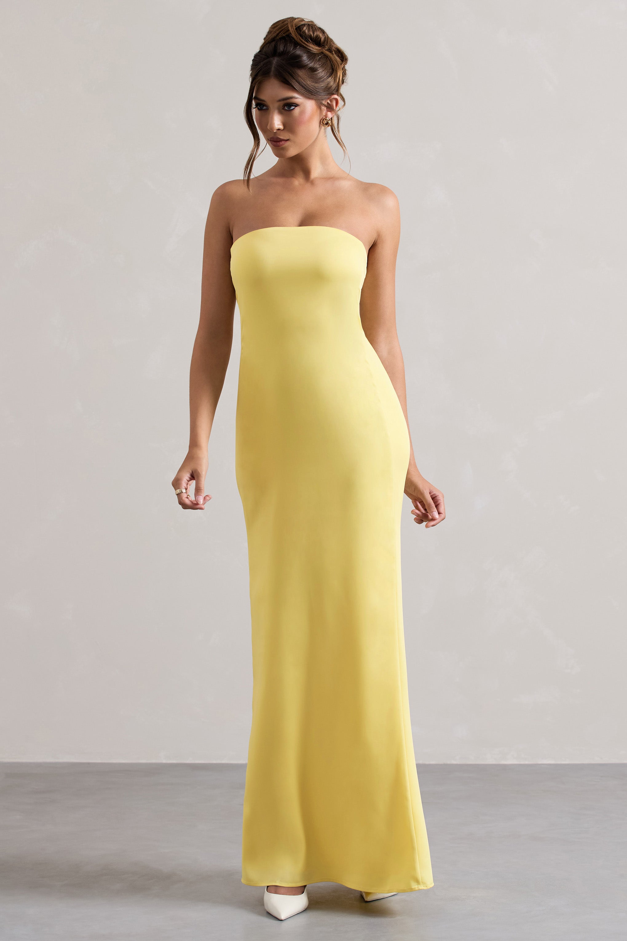 Azra | Limon Saten Bandeau Maxi Elbise