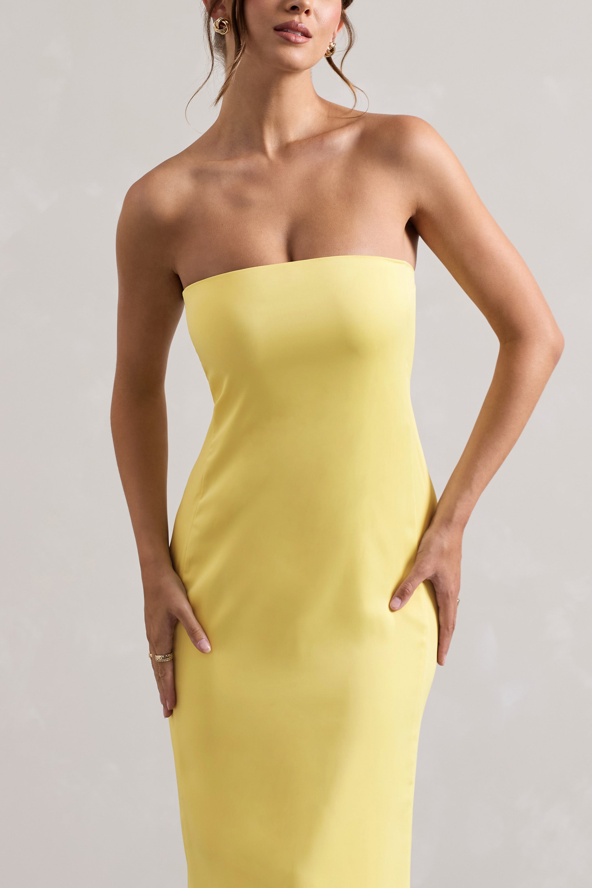 Azra | Limon Saten Bandeau Maxi Elbise