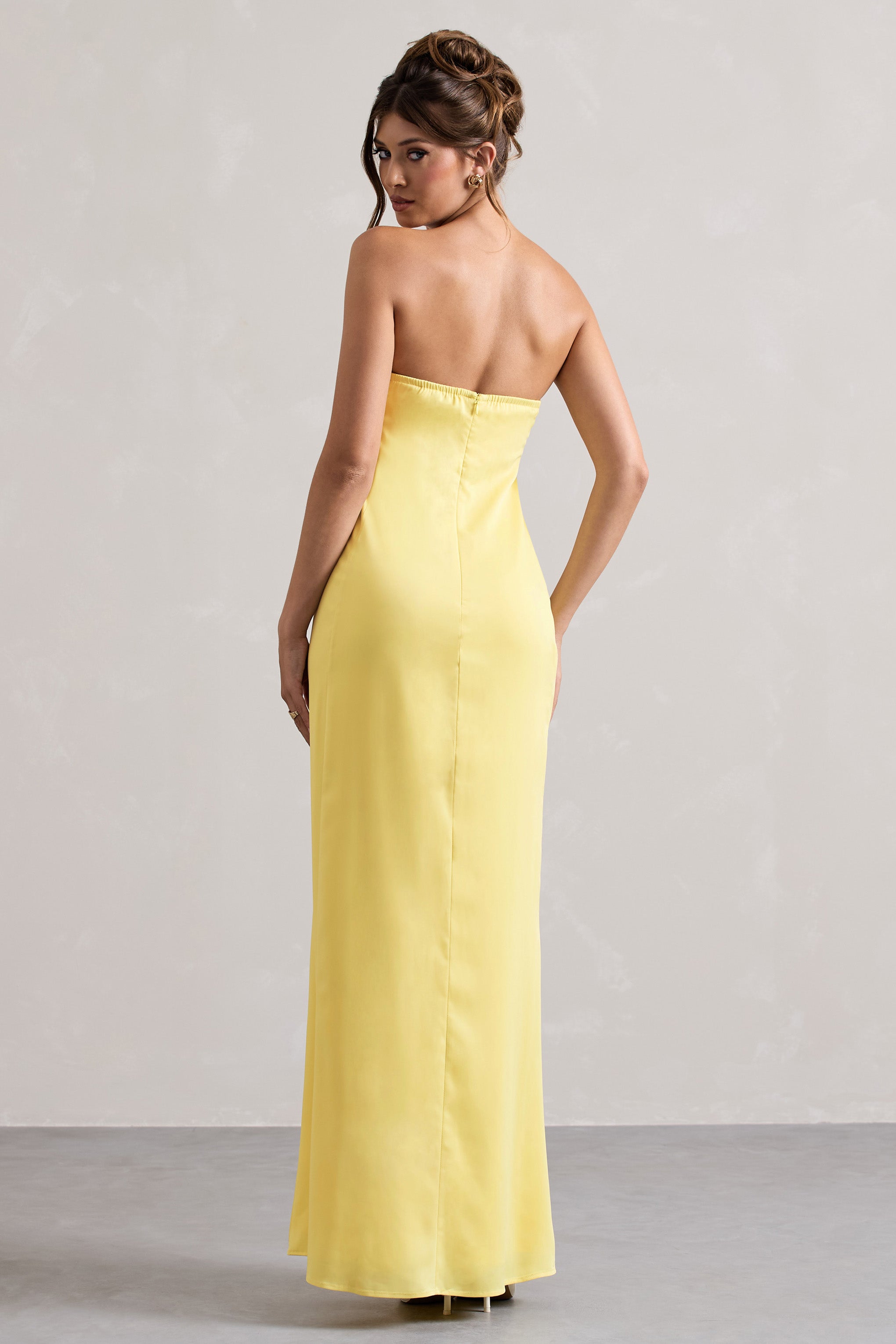 Azra | Limon Saten Bandeau Maxi Elbise