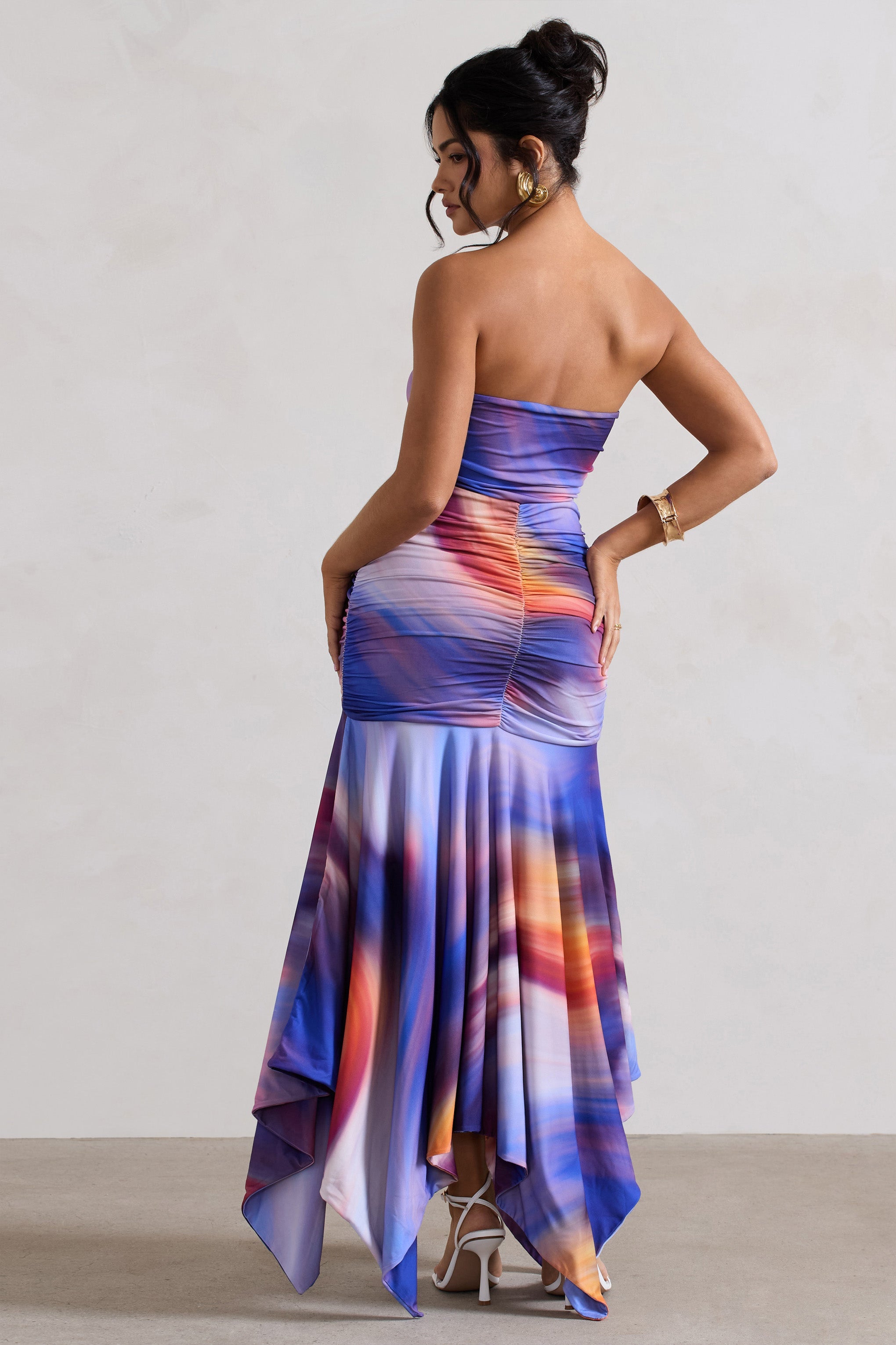 Florianne | Ombre Baskı Volanlı Bandeau Midi Elbise