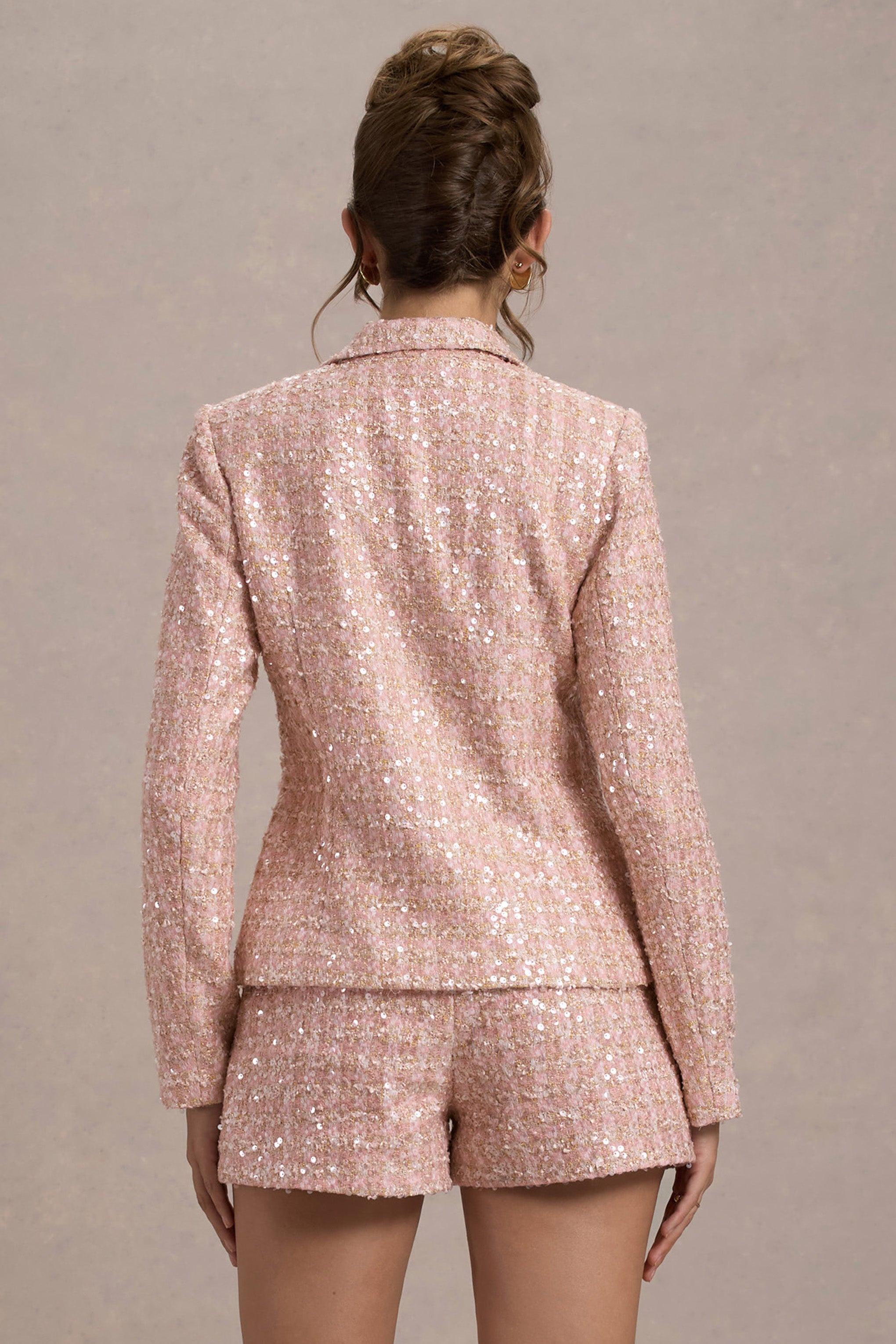 Marena | Pembe Boucle Kesim Blazer