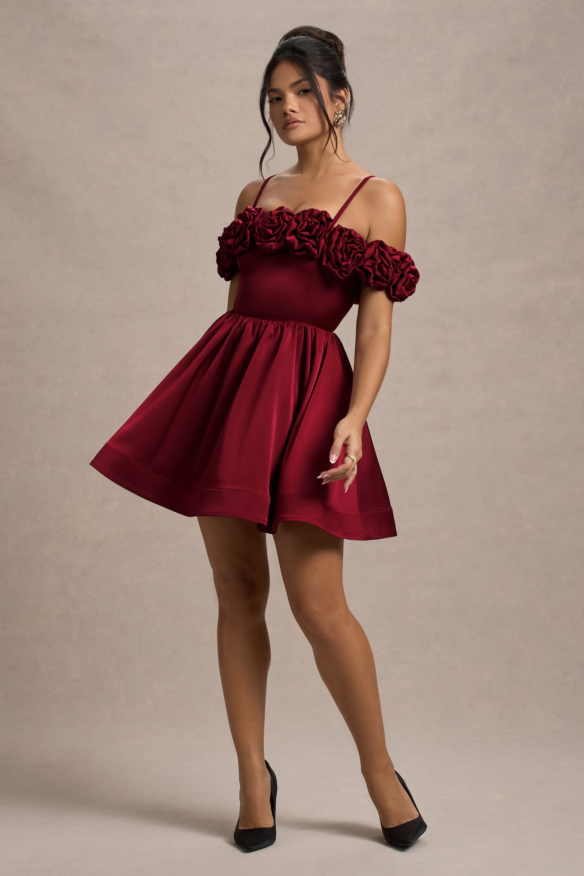 Poppy Dream | Berry Saten Çiçekli Mini Elbise