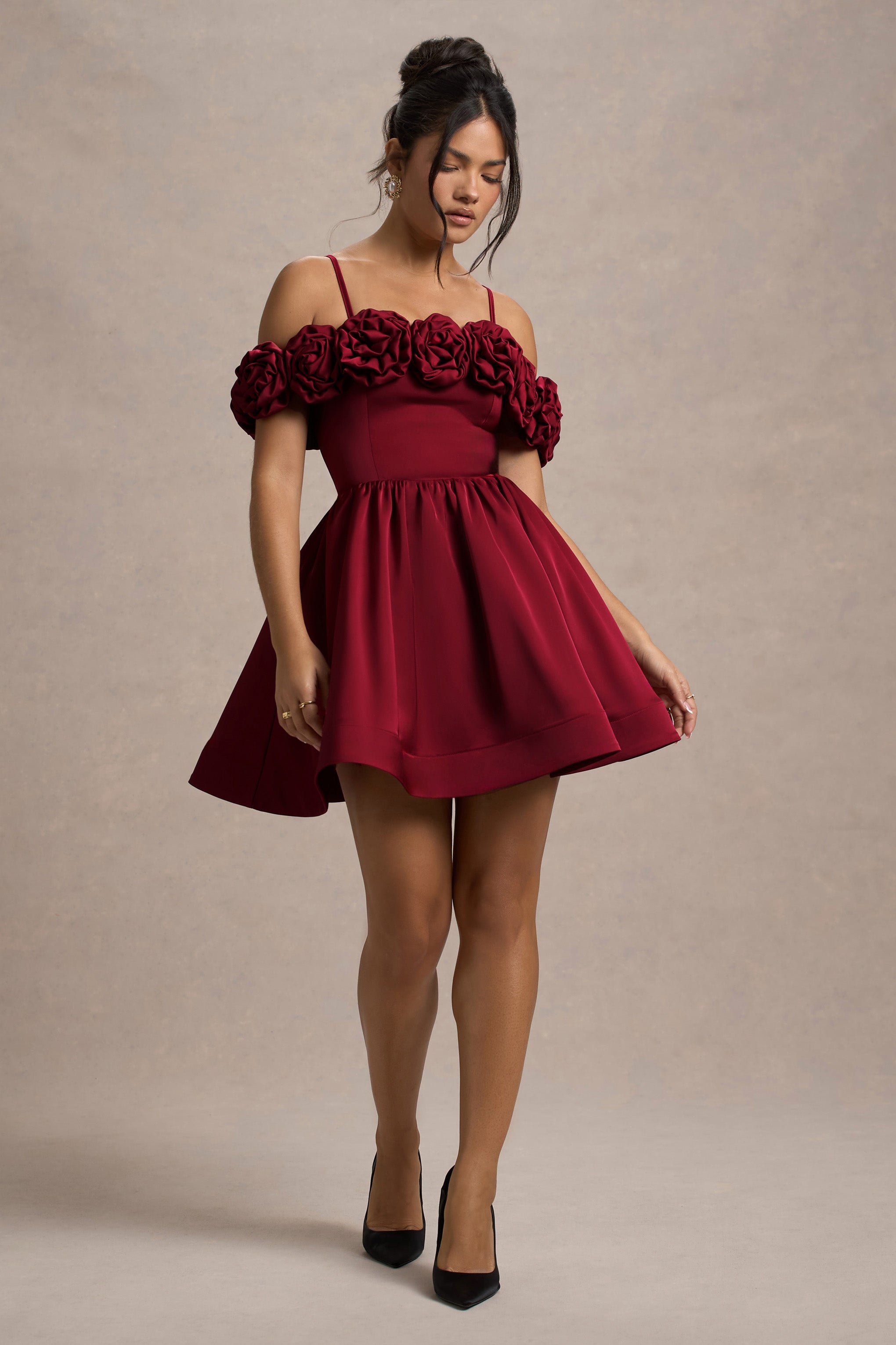 Poppy Dream | Berry Saten Çiçekli Mini Elbise
