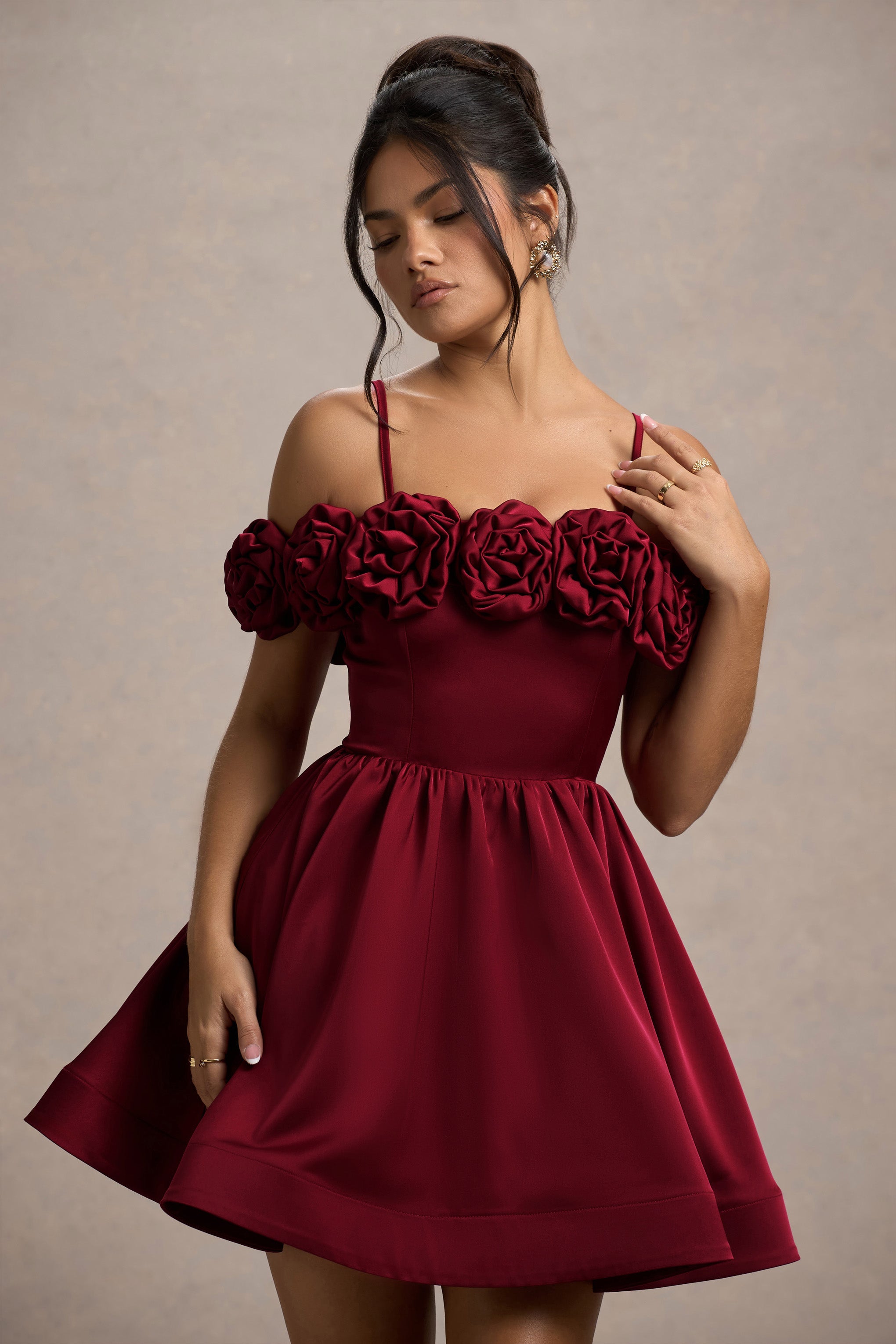Poppy Dream | Berry Saten Çiçekli Mini Elbise