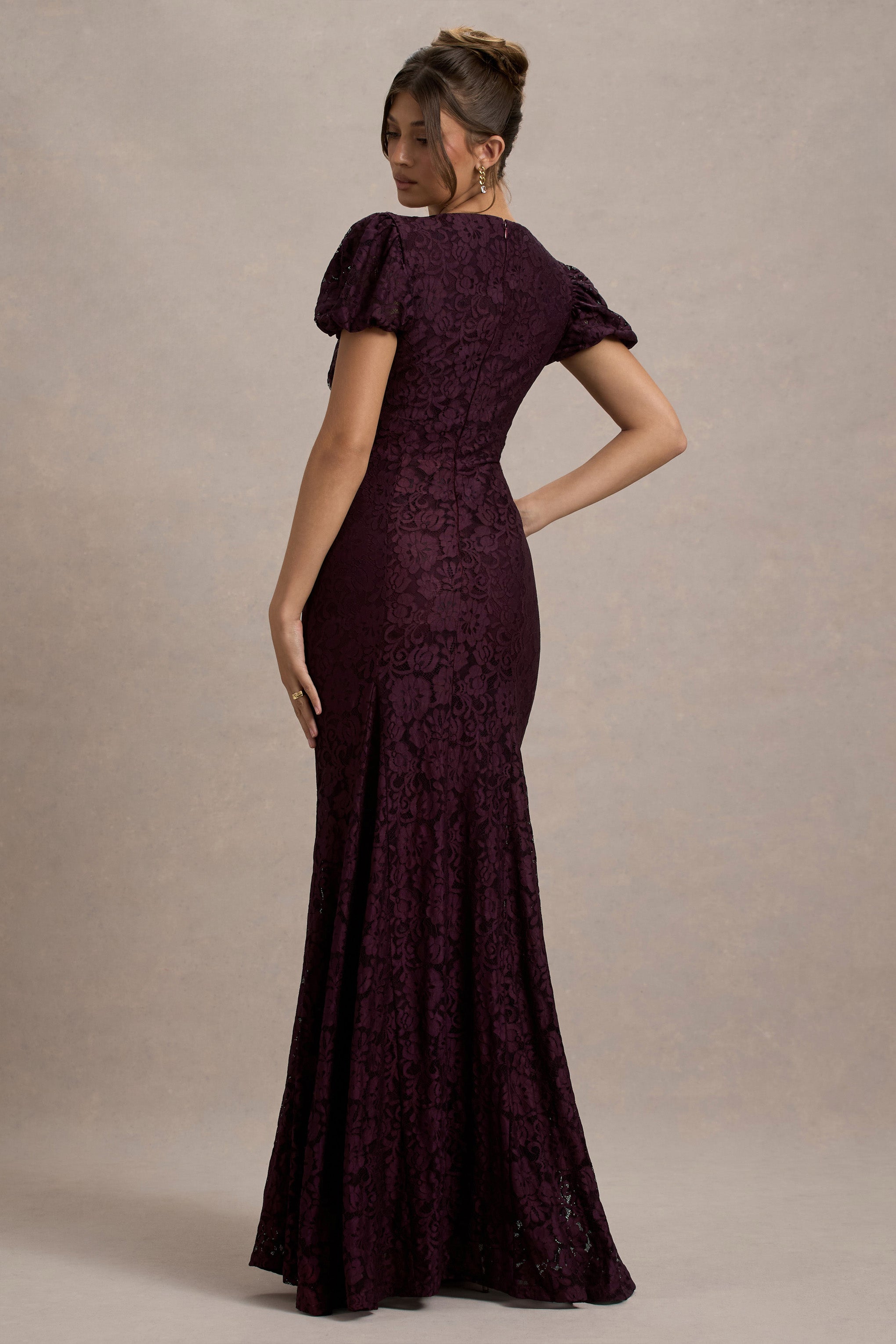 Elestria | Dantel Yaka V-Neck Puff-Sleeve Maxi Elbise