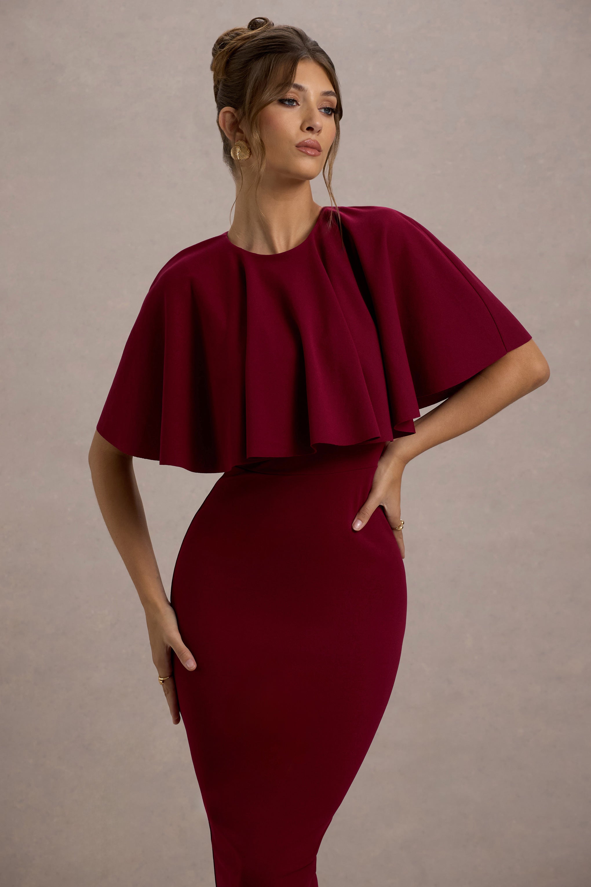 Andorra | Berry Bodycon Pelerin Midi Elbise