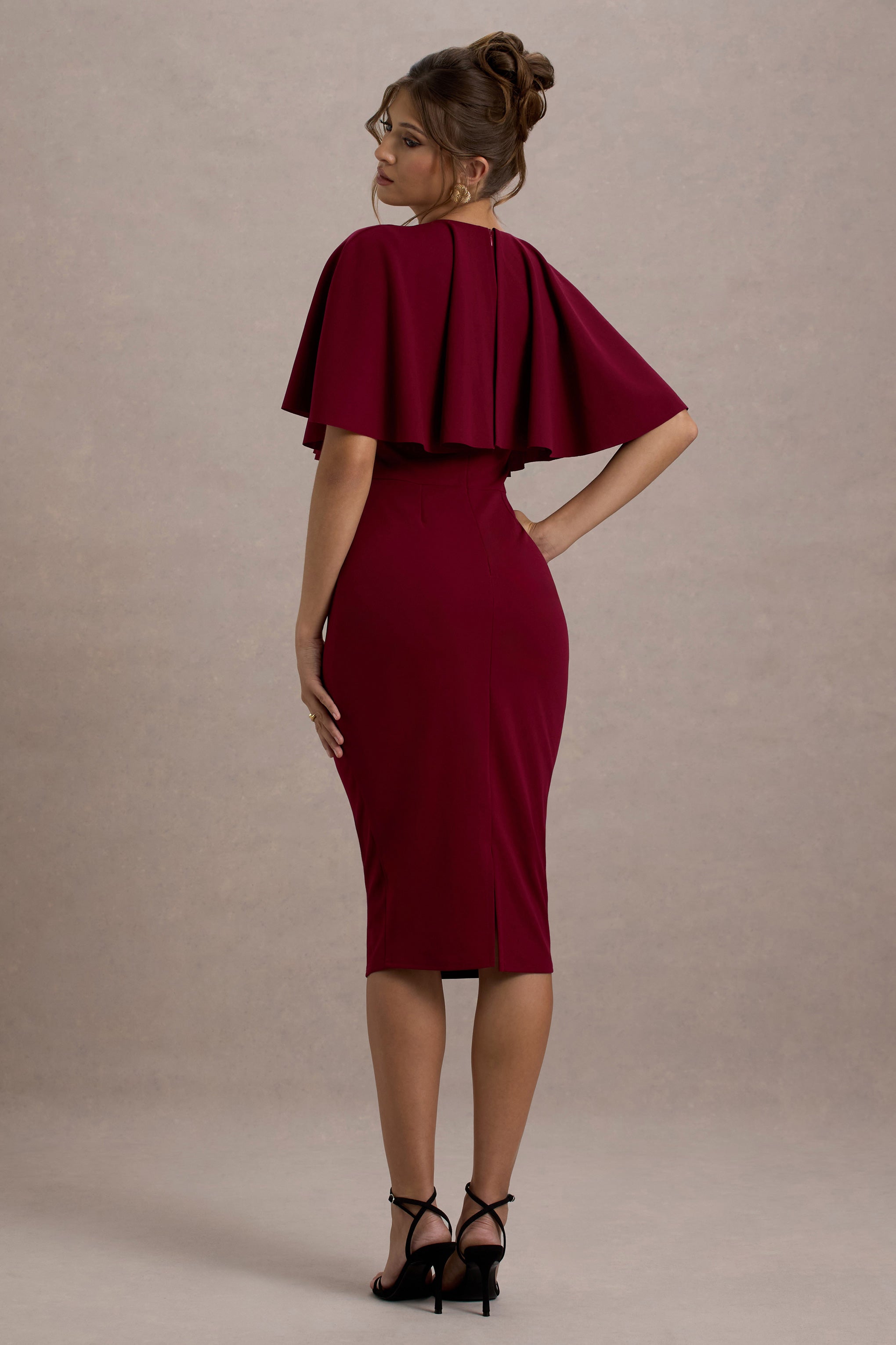 Andorra | Berry Bodycon Pelerin Midi Elbise