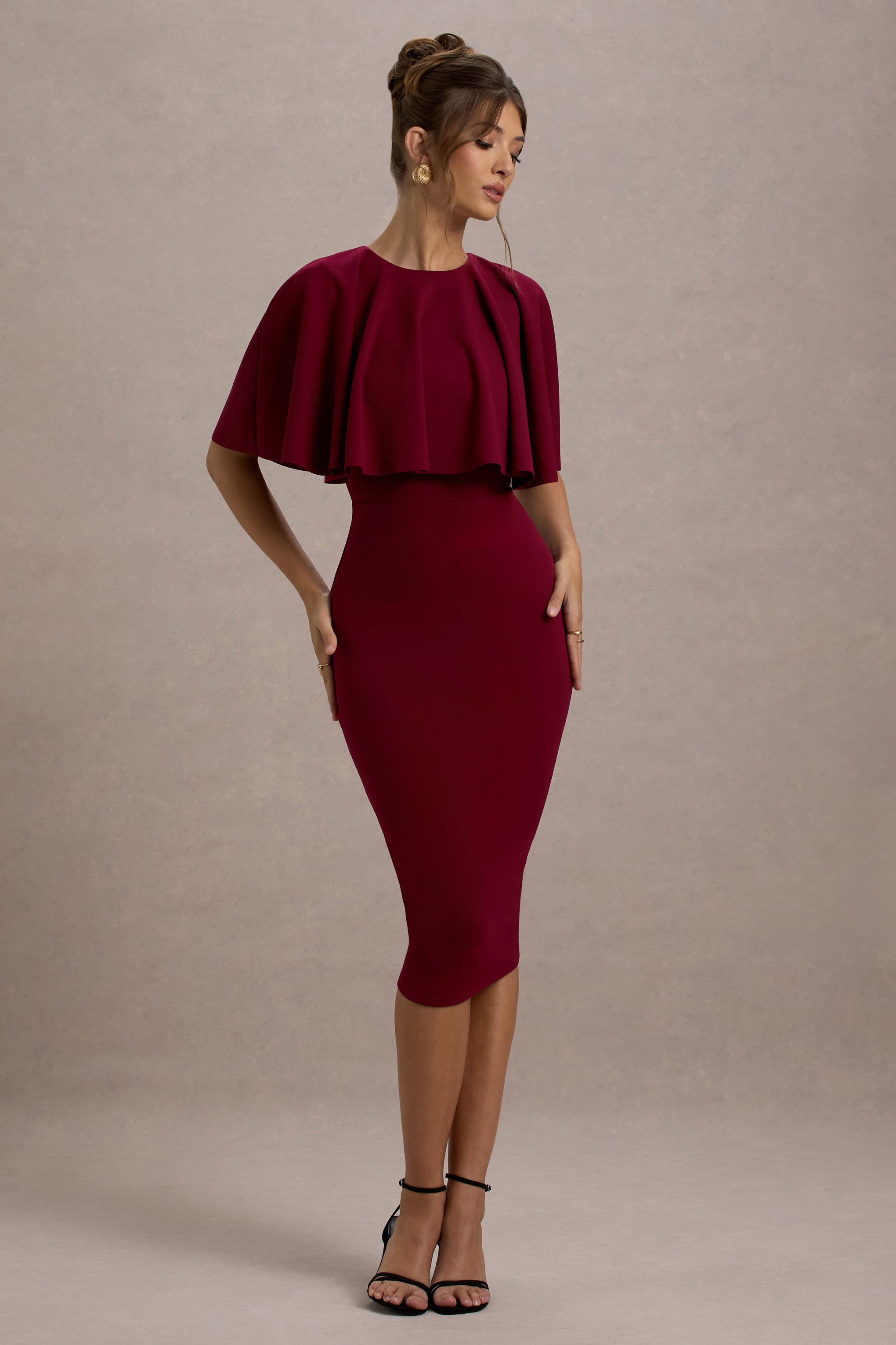 Andorra | Berry Bodycon Pelerin Midi Elbise