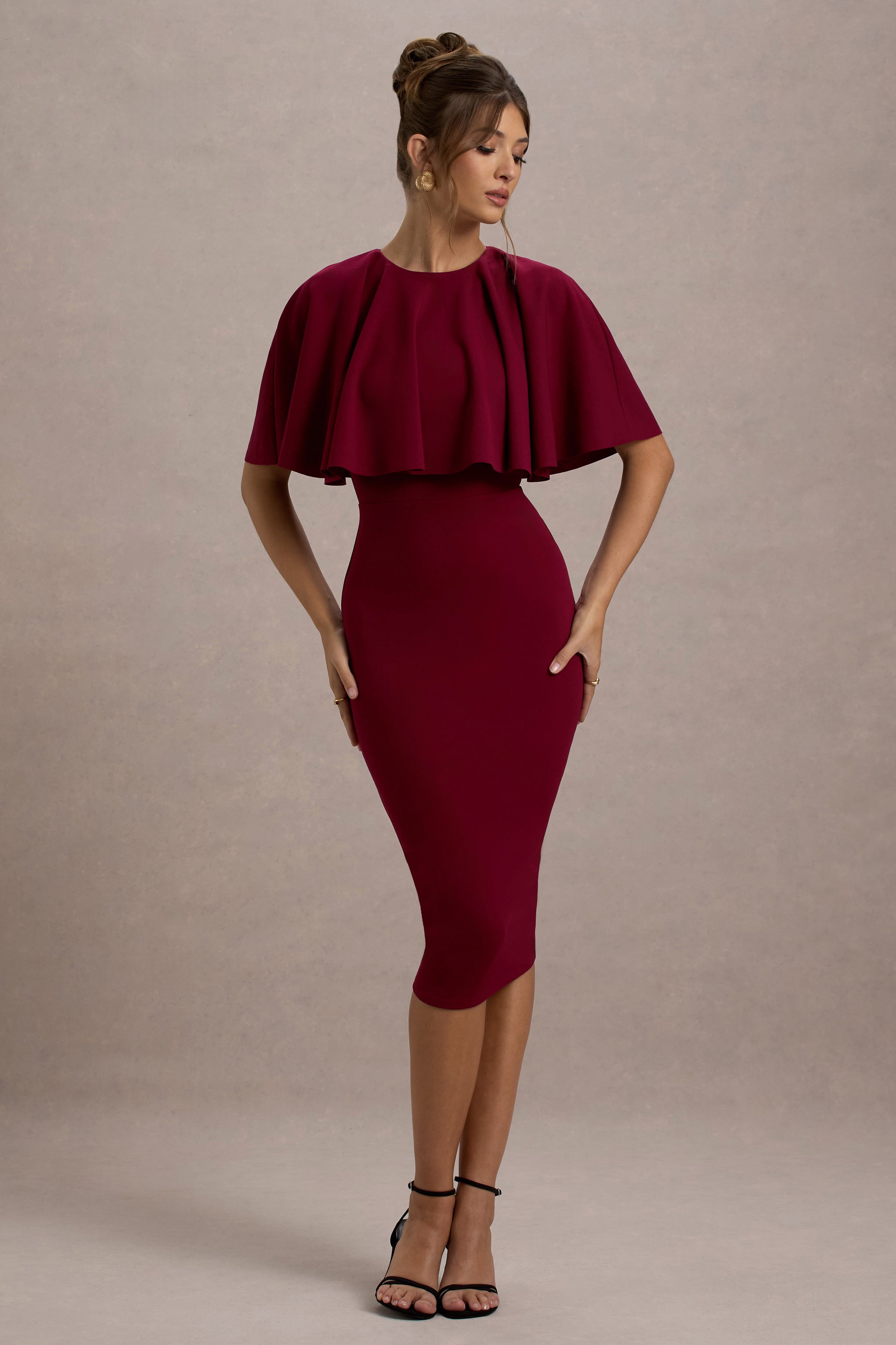 Andorra | Berry Bodycon Pelerin Midi Elbise