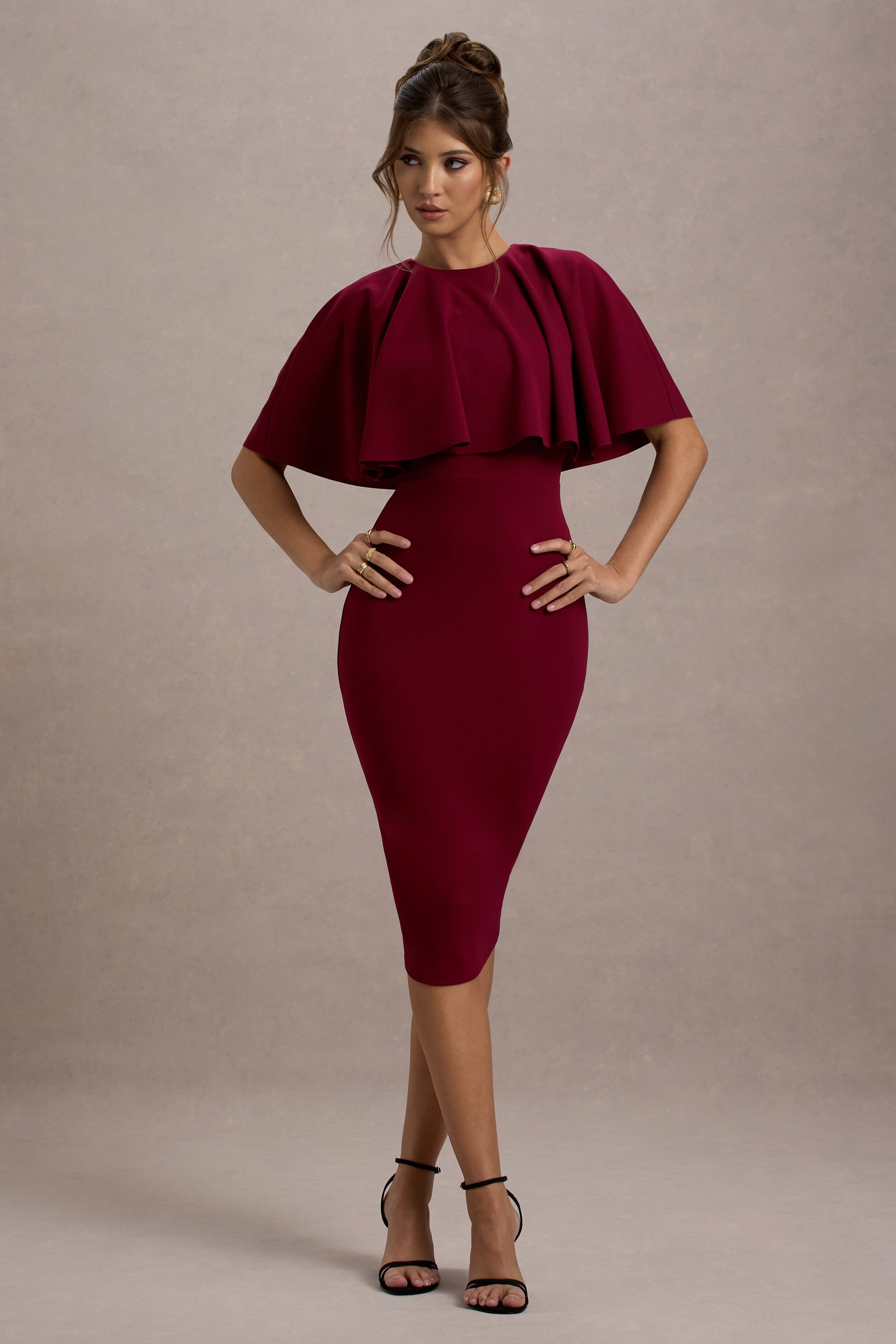 Andorra | Berry Bodycon Pelerin Midi Elbise