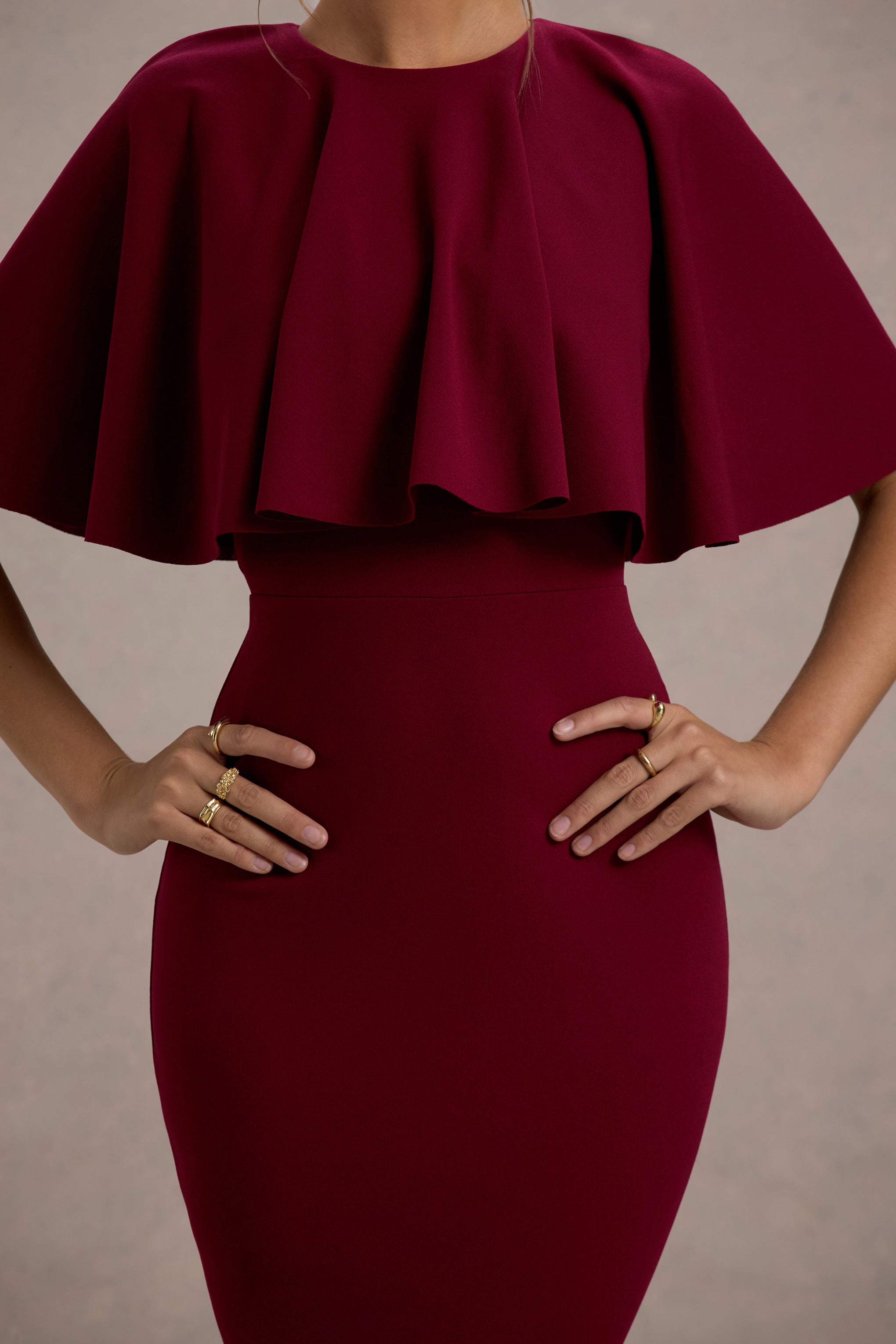 Andorra | Berry Bodycon Pelerin Midi Elbise