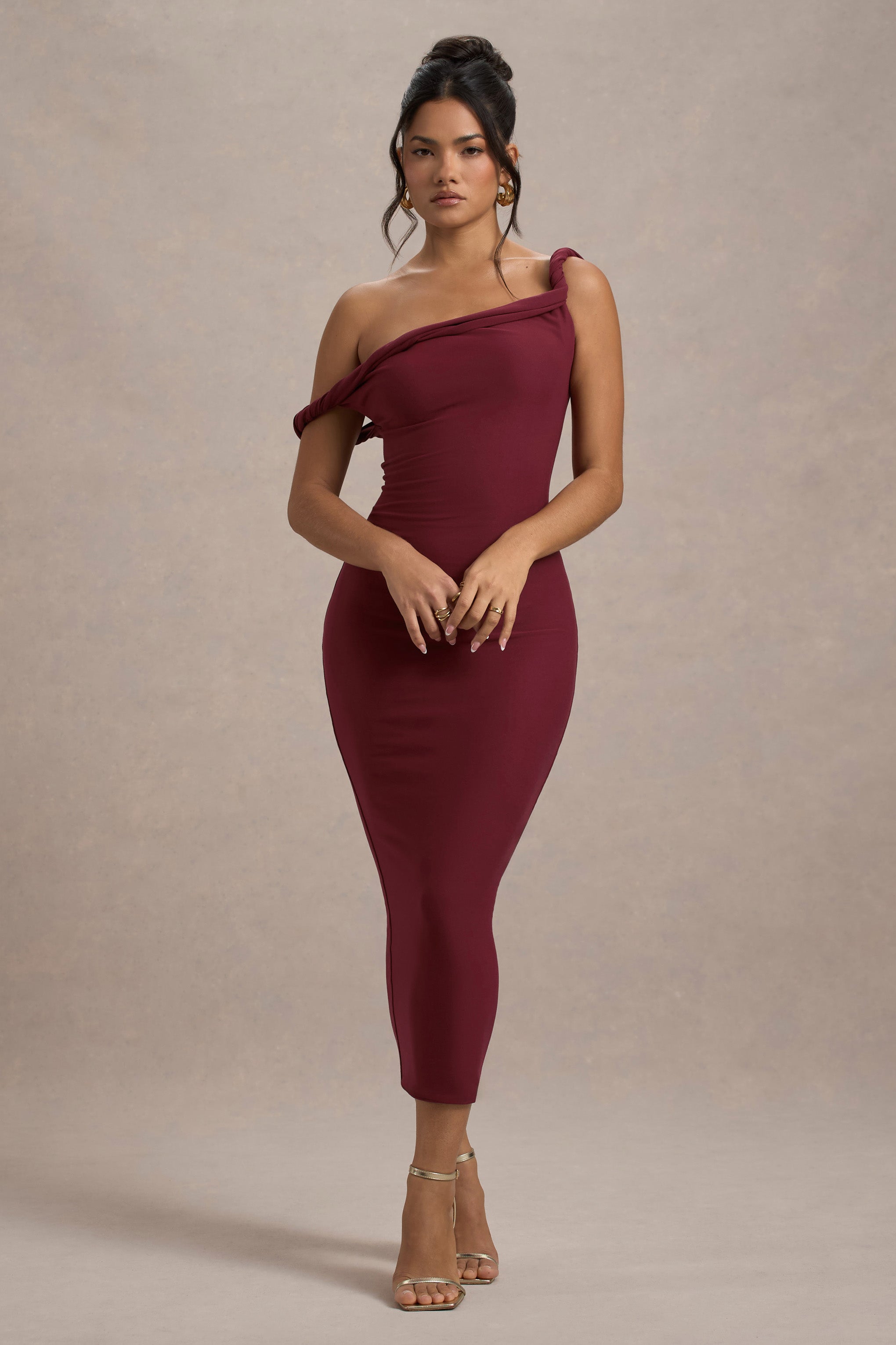 Salome | Berry Kıvrımlı Asimetrik Midi Elbise