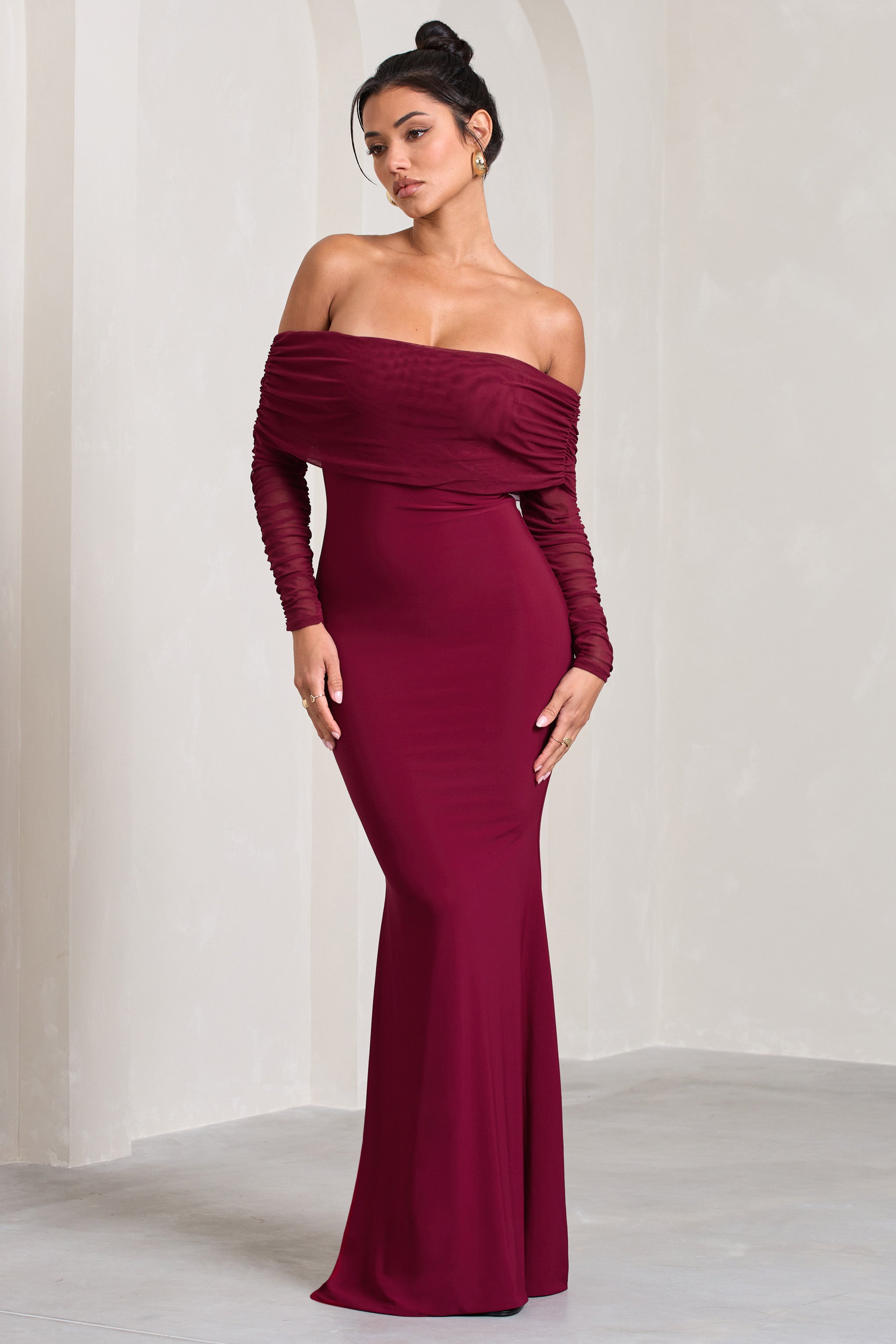 Madeleine | Berry Dantel Uzun Kollu Fishtail Maxi Elbise
