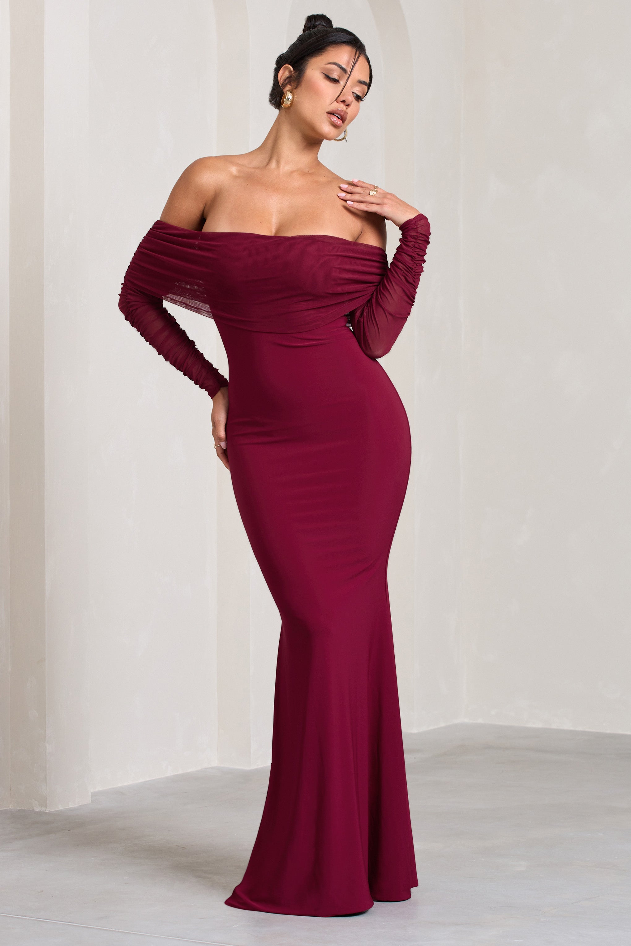 Madeleine | Berry Dantel Uzun Kollu Fishtail Maxi Elbise