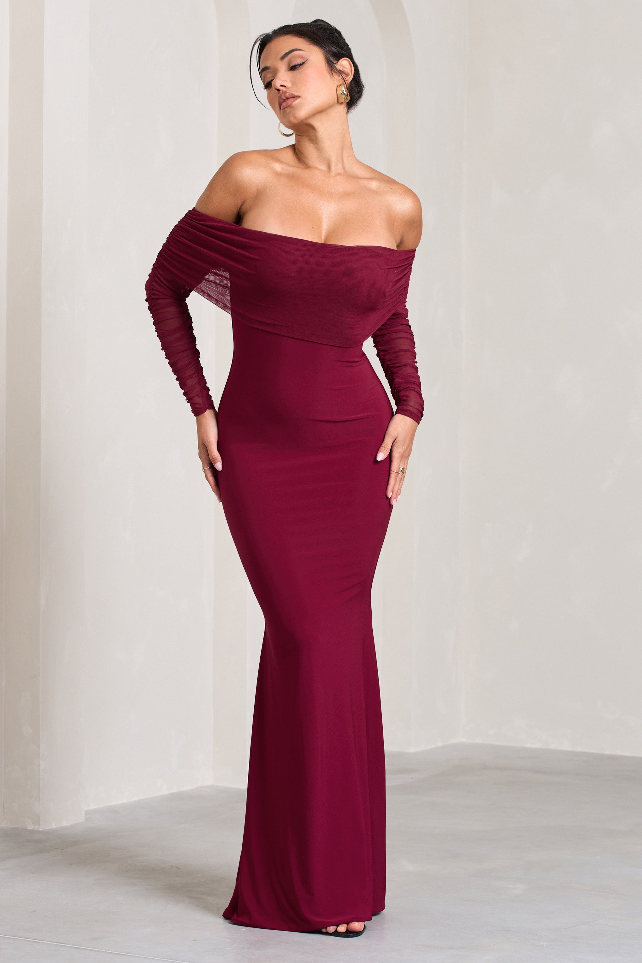 Madeleine | Berry Dantel Uzun Kollu Fishtail Maxi Elbise