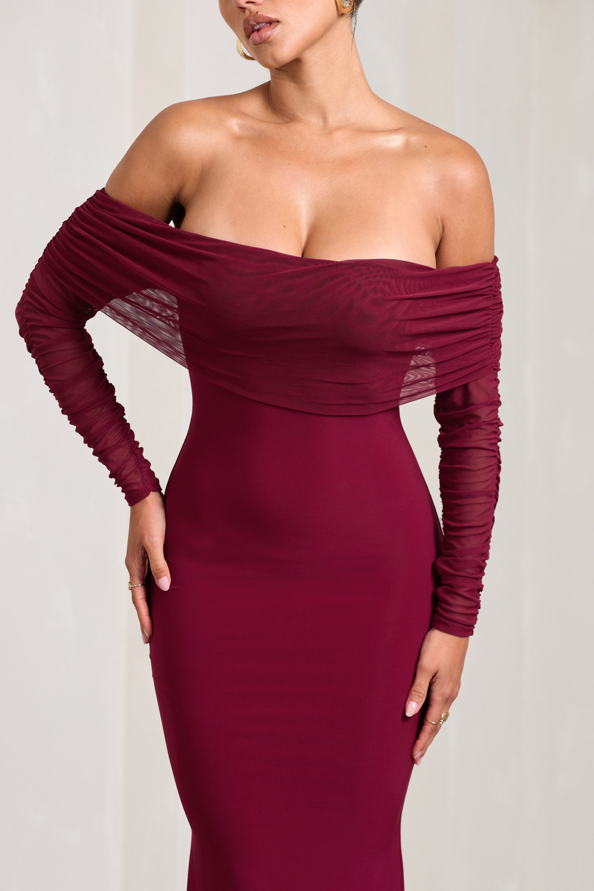 Madeleine | Berry Dantel Uzun Kollu Fishtail Maxi Elbise