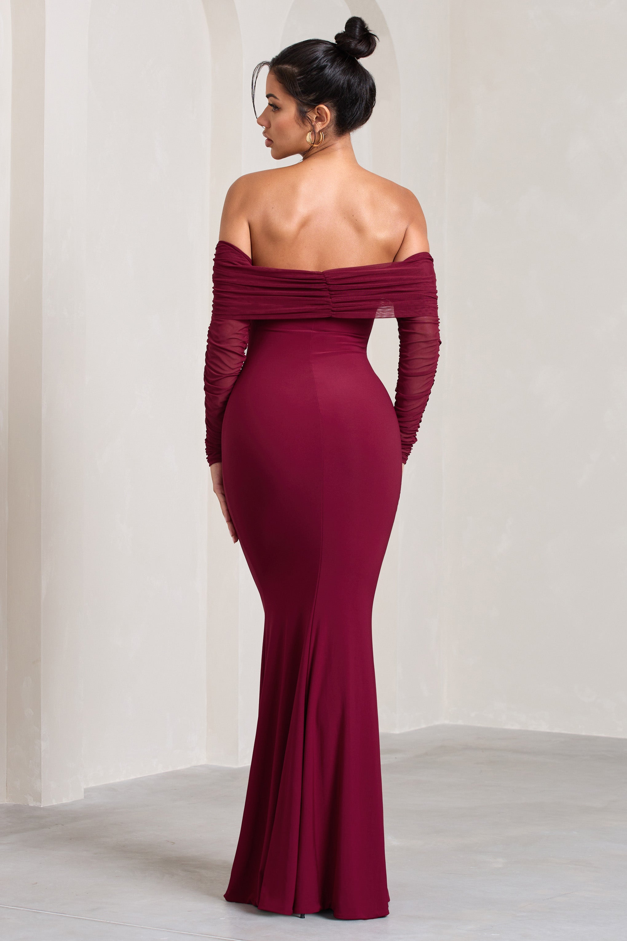 Madeleine | Berry Dantel Uzun Kollu Fishtail Maxi Elbise