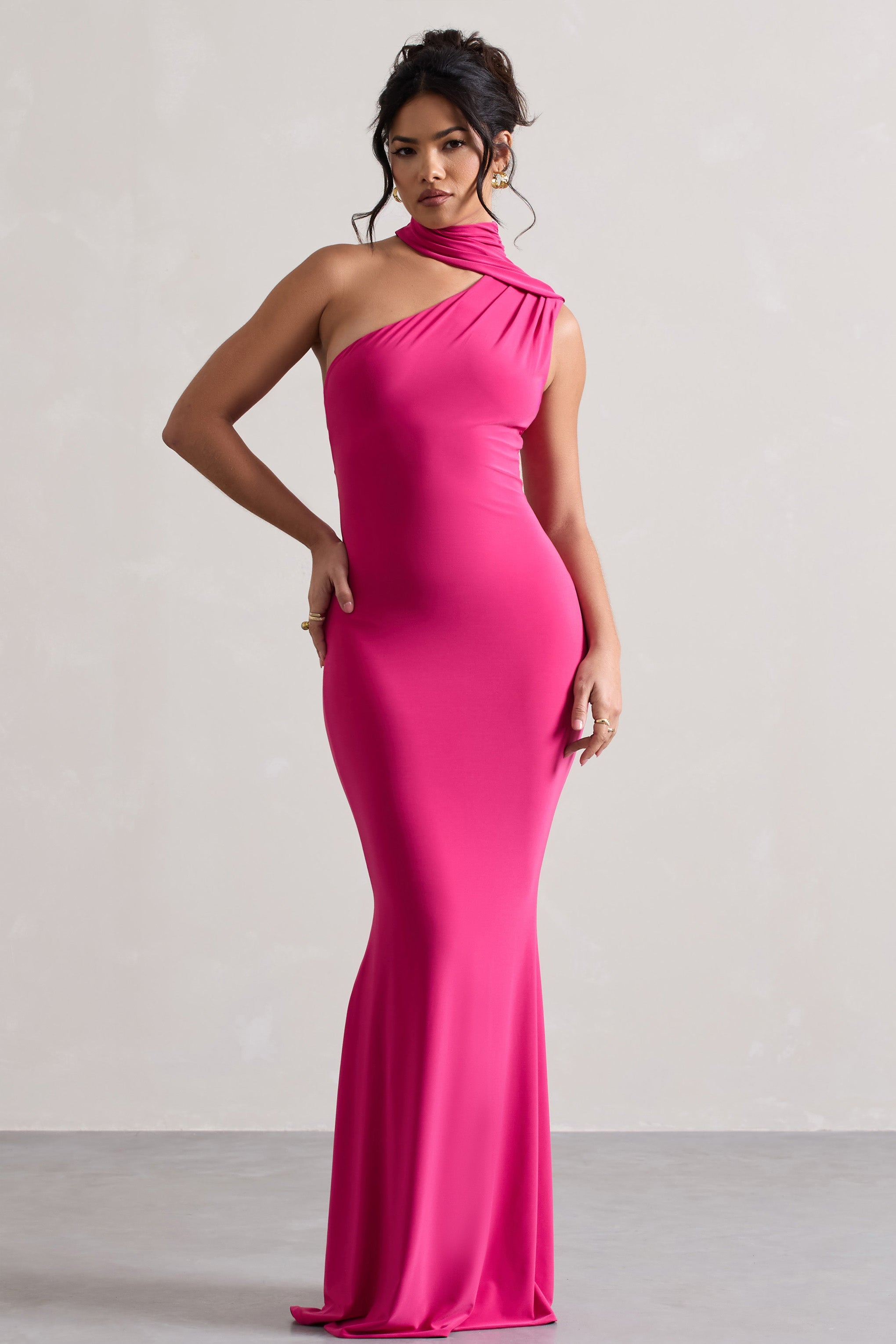 Capucine | Pembe Tek Omuz Drapeli Maxi Elbise