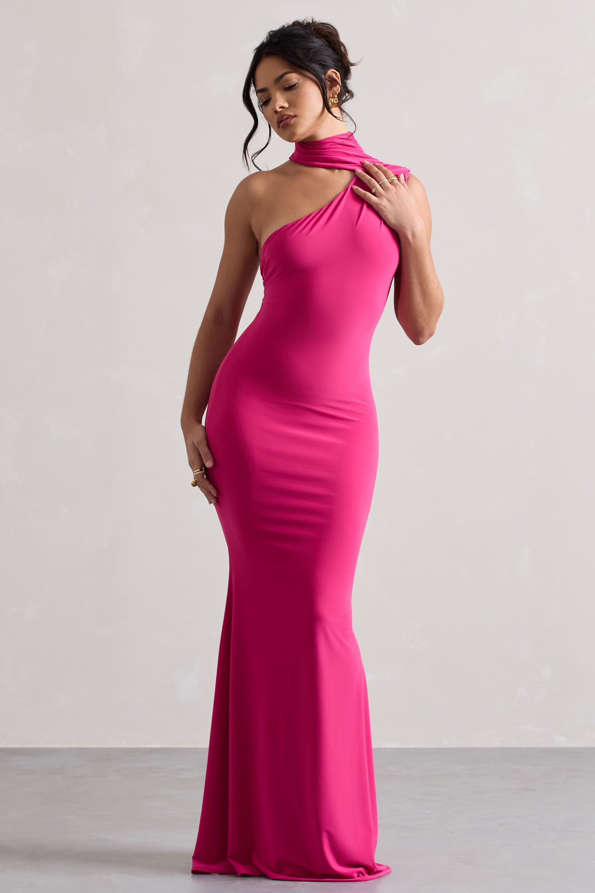 Capucine | Pembe Tek Omuz Drapeli Maxi Elbise