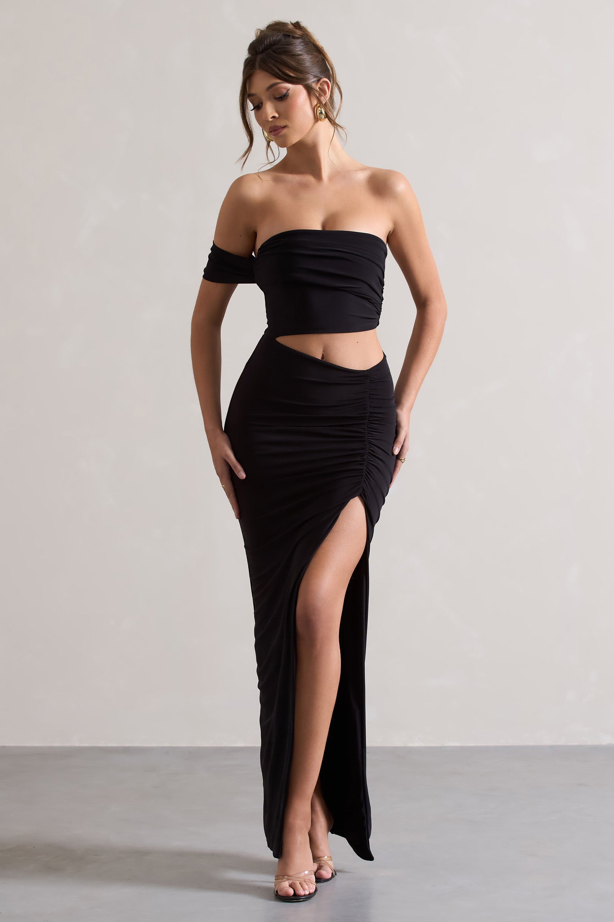 Gilded | Siyah Tek Kol Kesik Maxi Elbise