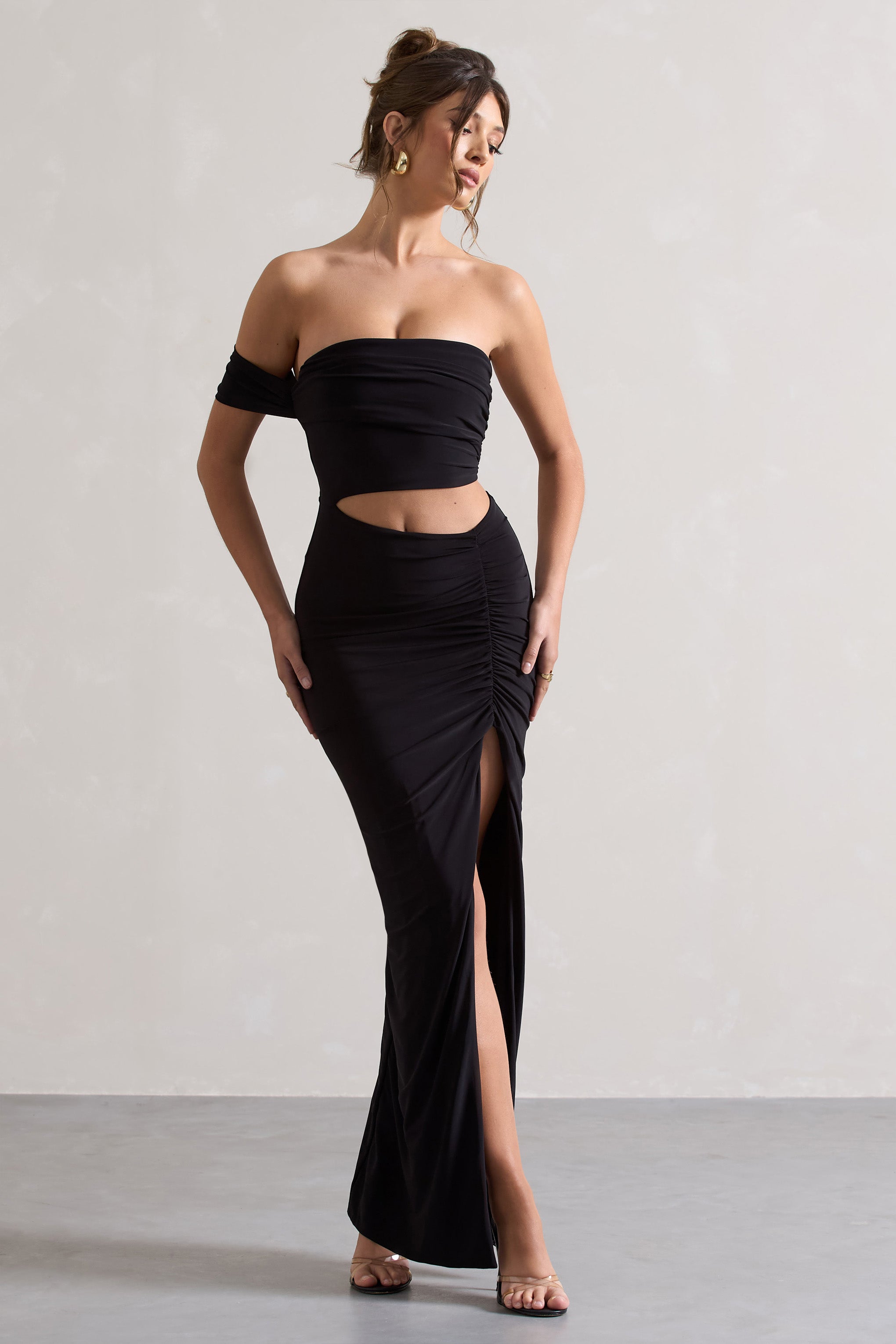 Gilded | Siyah Tek Kol Kesik Maxi Elbise