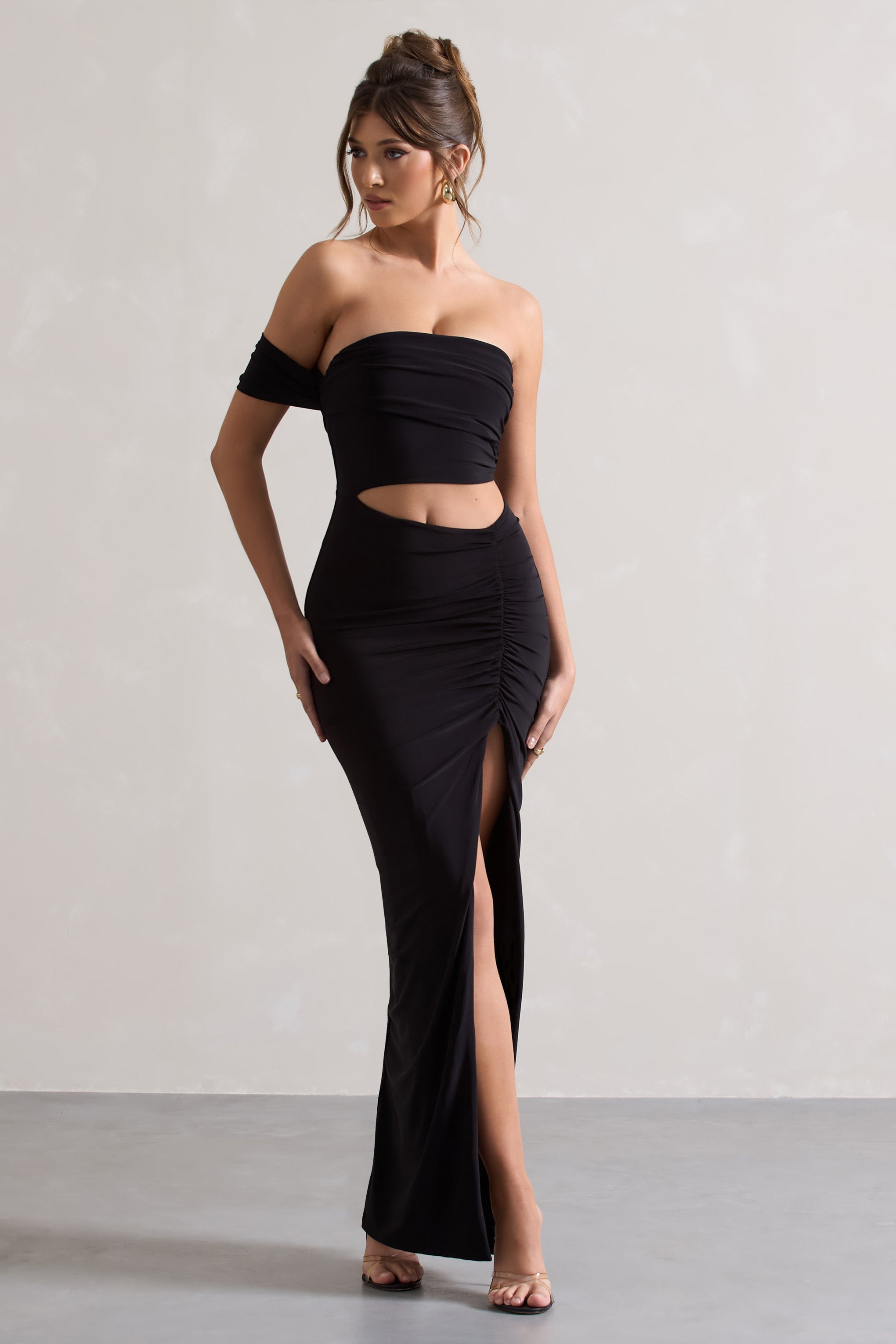 Gilded | Siyah Tek Kol Kesik Maxi Elbise