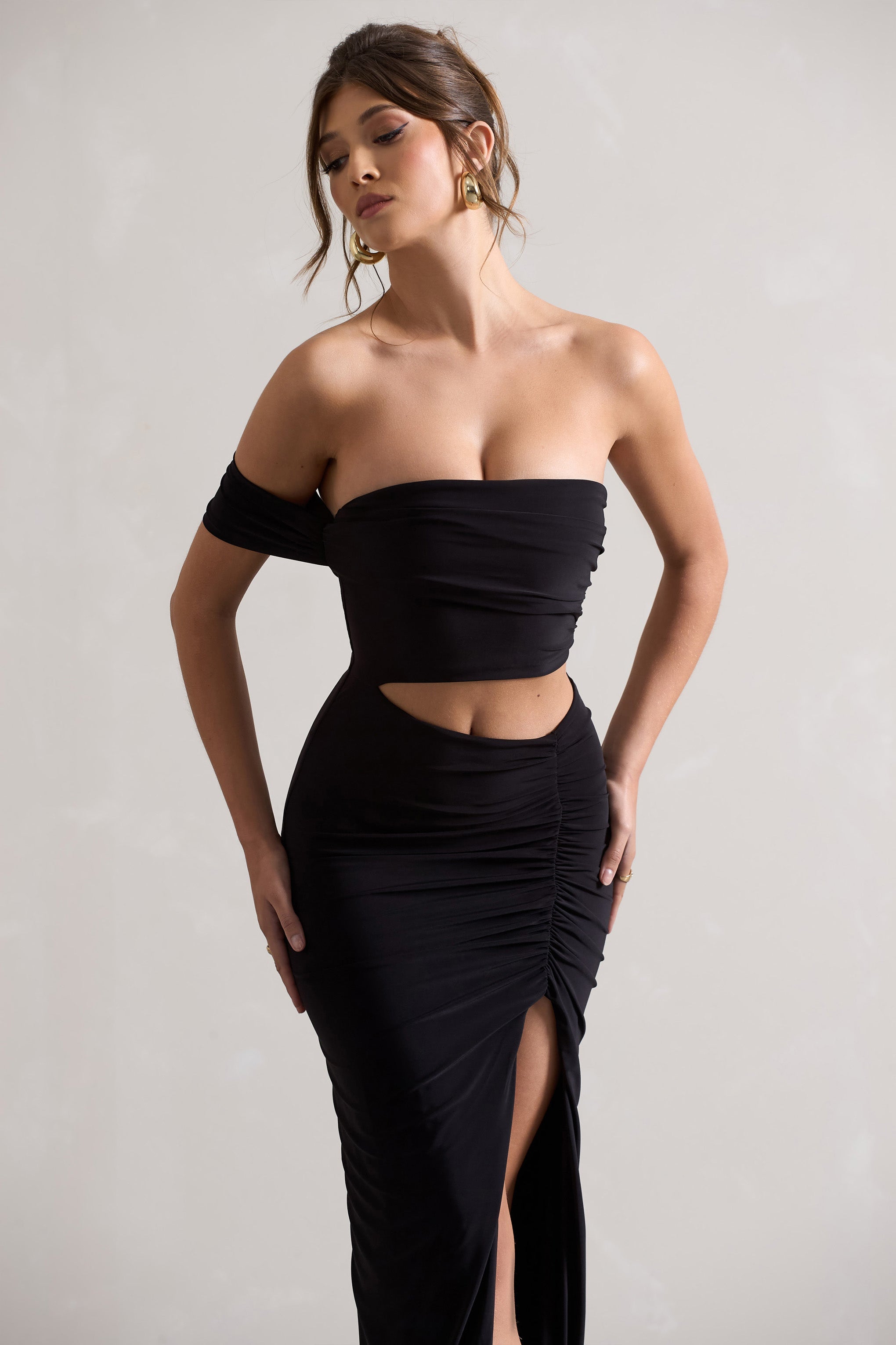 Gilded | Siyah Tek Kol Kesik Maxi Elbise