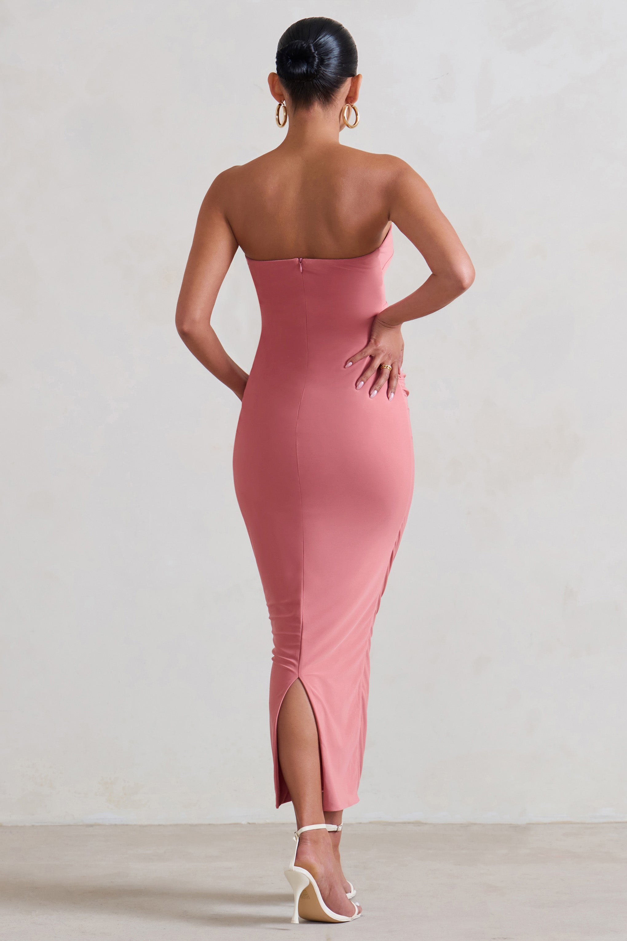 Evita | Pembe Hamile Sweetheart Düğüm Detaylı Midi Elbise