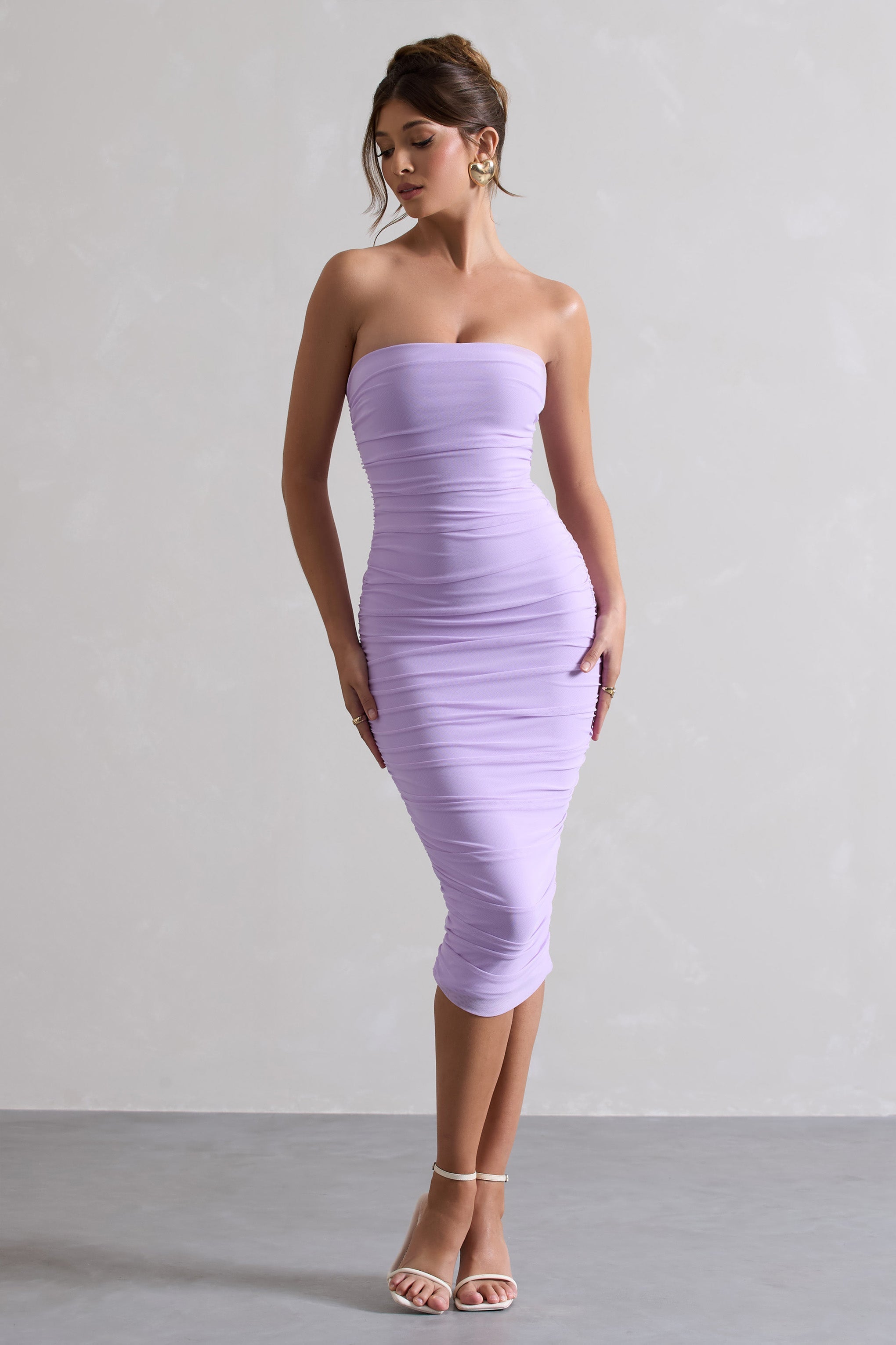 Kızım | Lila Straplez Bodycon Şifon Midi Elbise