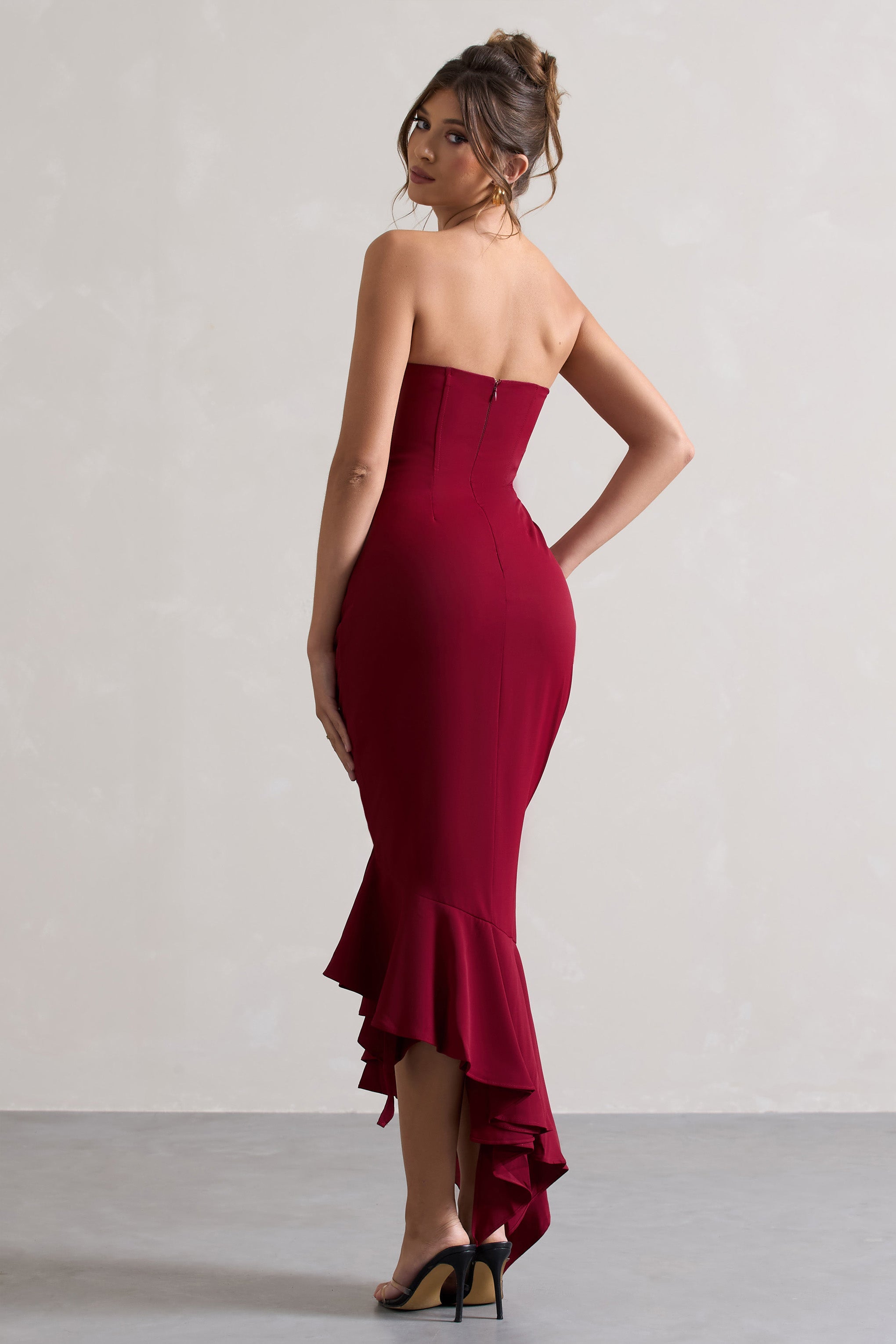 Sandy | Berry Straplez Korse Asimetrik Maxi Elbise