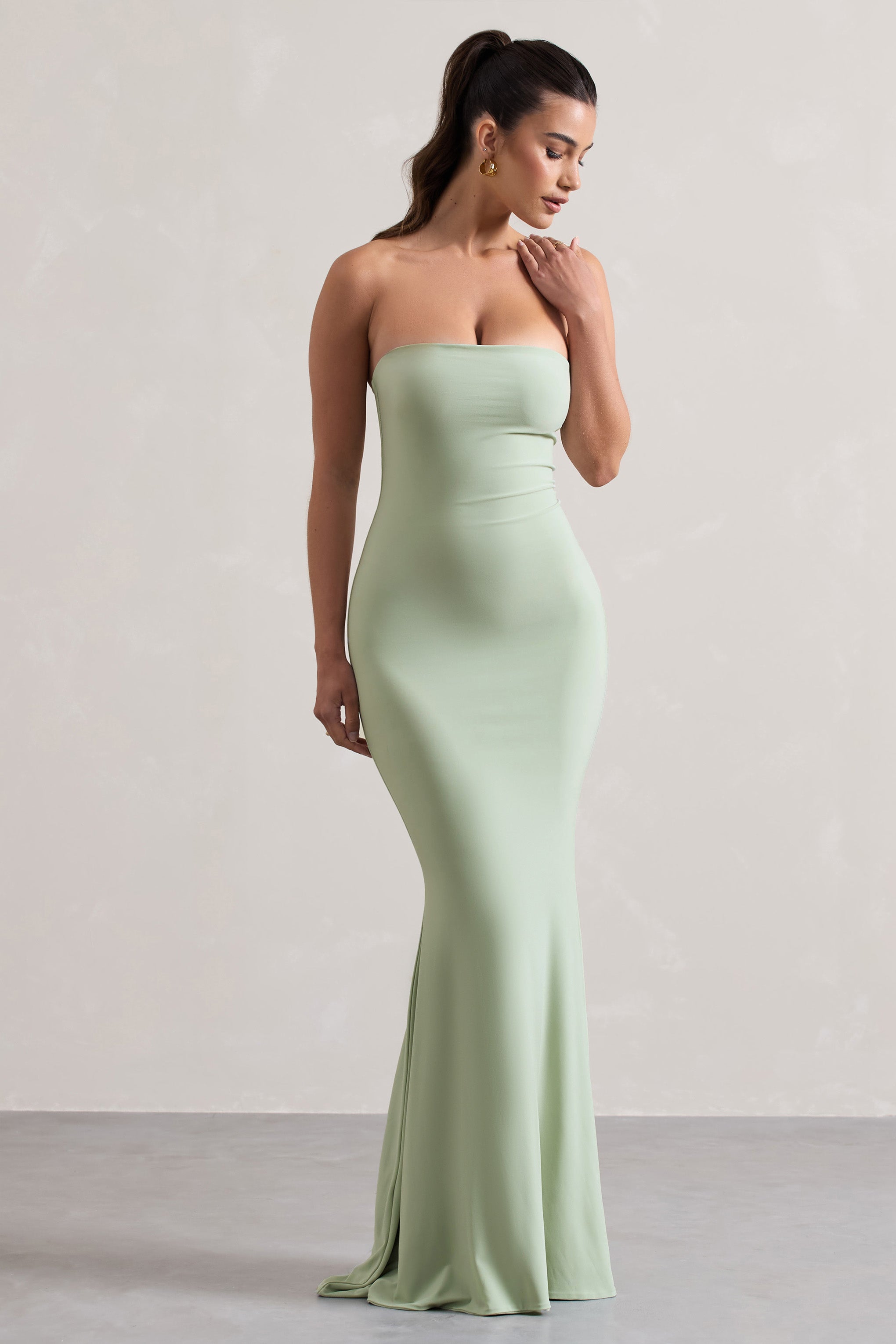 Tören | Soluk Yeşil Bandeau Maxi Elbise