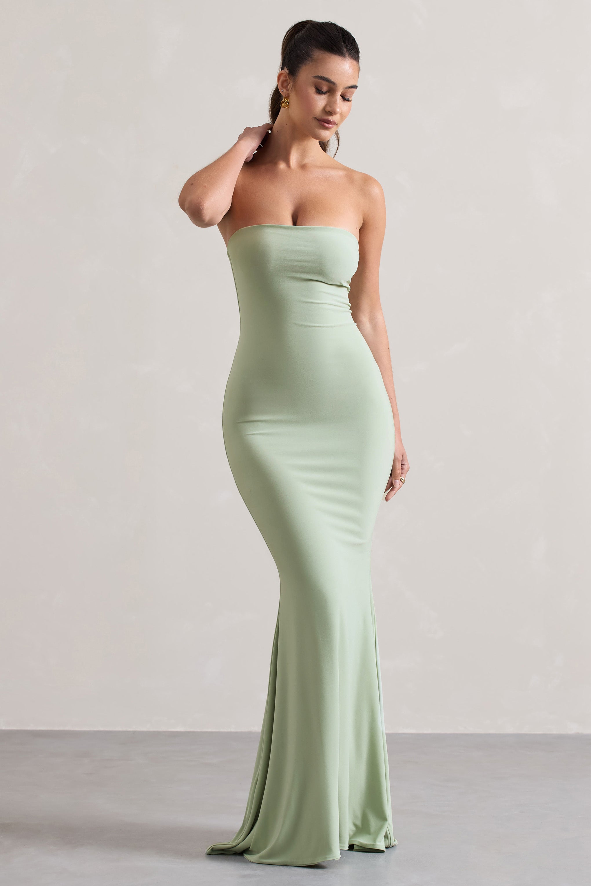 Tören | Soluk Yeşil Bandeau Maxi Elbise